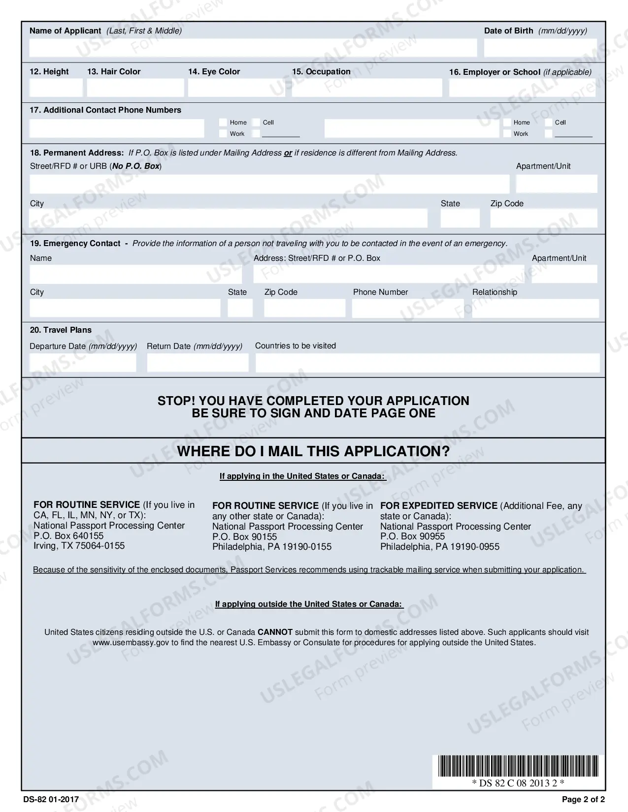 Preview Passport Renewal Form DS-82 (Application for Renewal of Passport)
