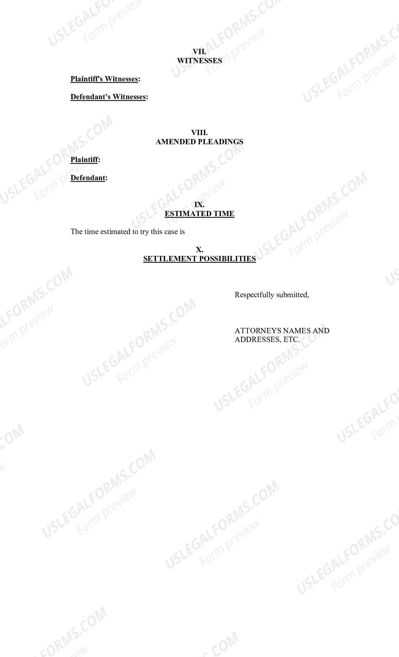 Preview Pretrial Statement Microsoft Word
