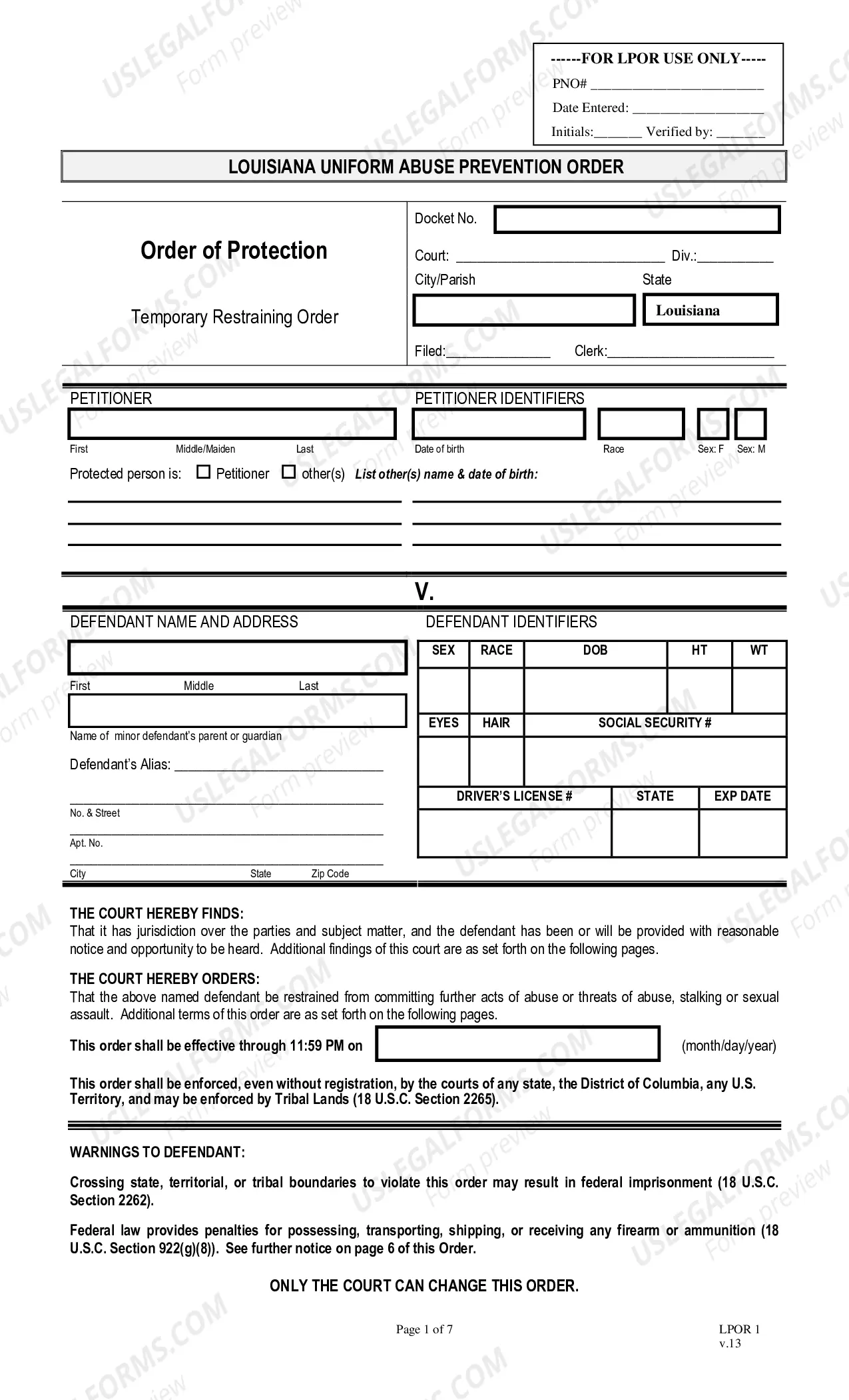 Preview Petition For Protection From Abuse
