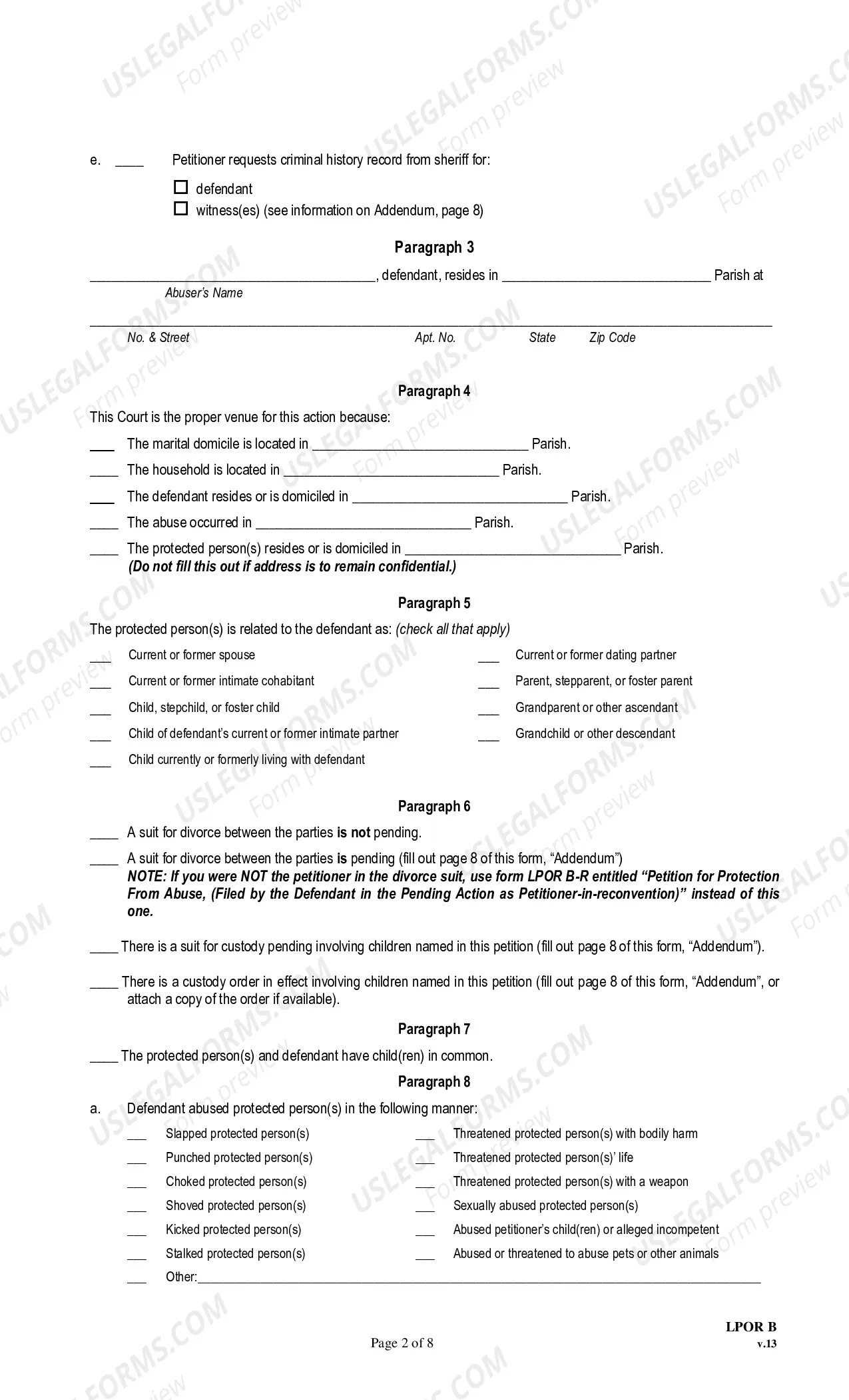 Preview Petition For Protection From Abuse