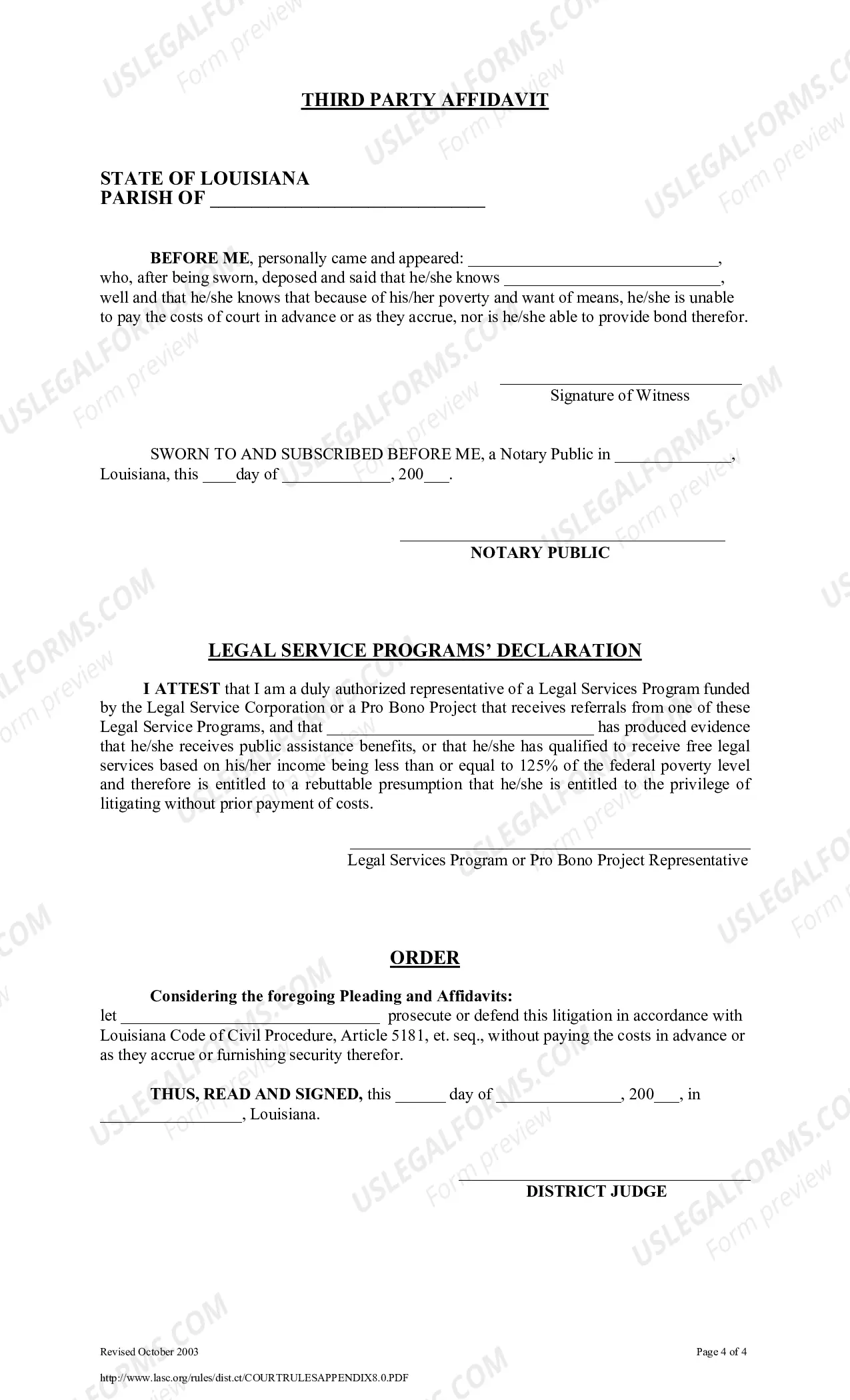 Preview In Forma Pauperis Affidavit