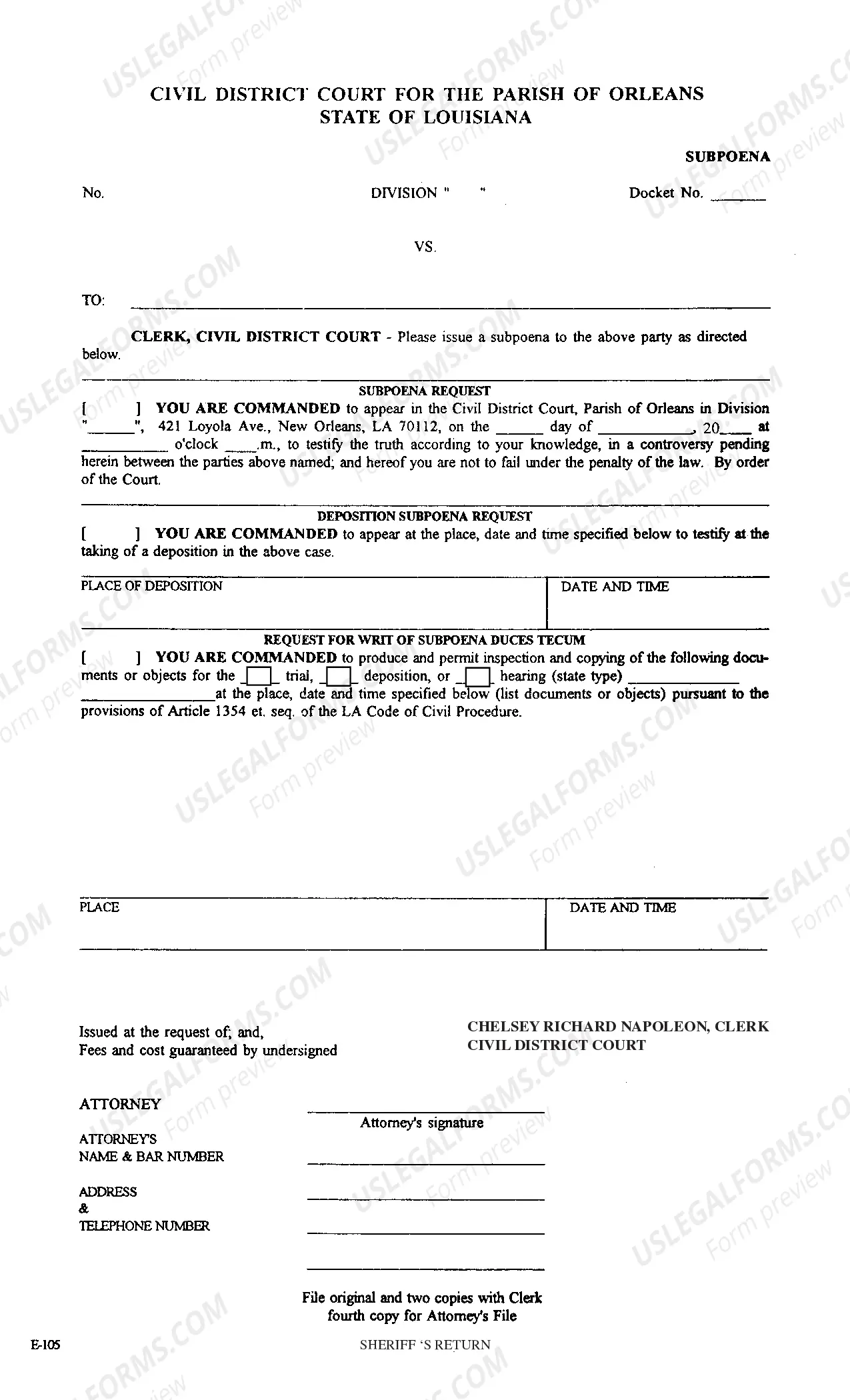 Preview Subpoena or Subpoena Duces Tecum
