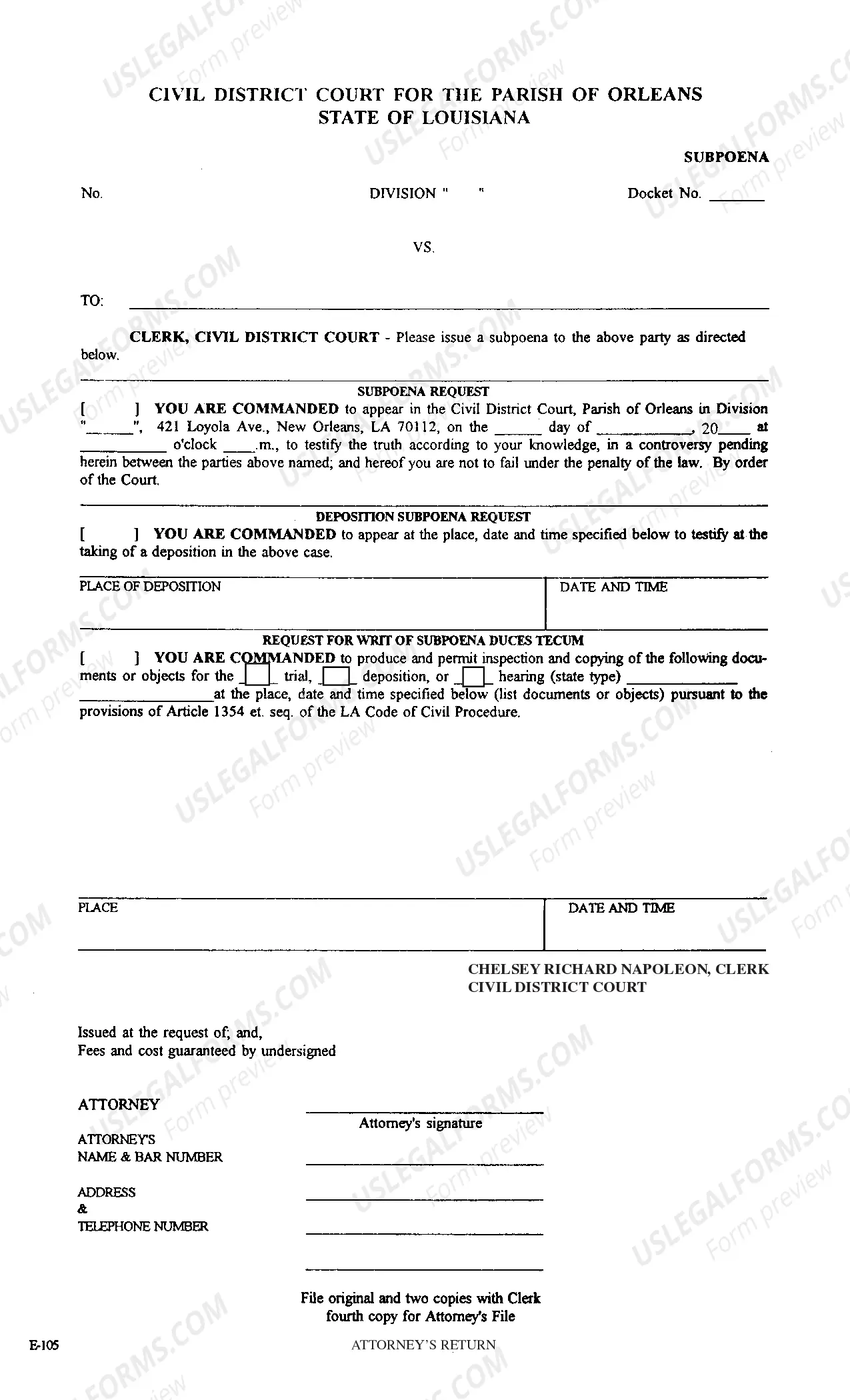 Preview Subpoena or Subpoena Duces Tecum