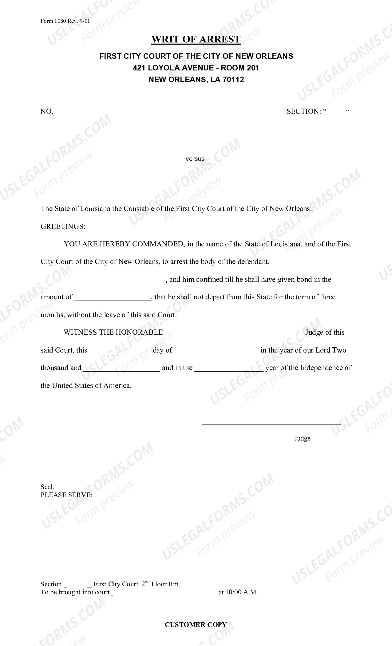 Preview Writ of Arrest