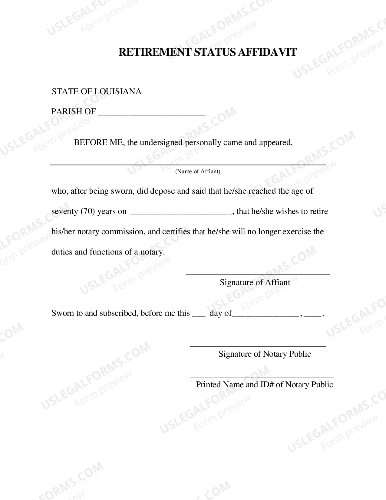 Preview Retirement Status Affidavit