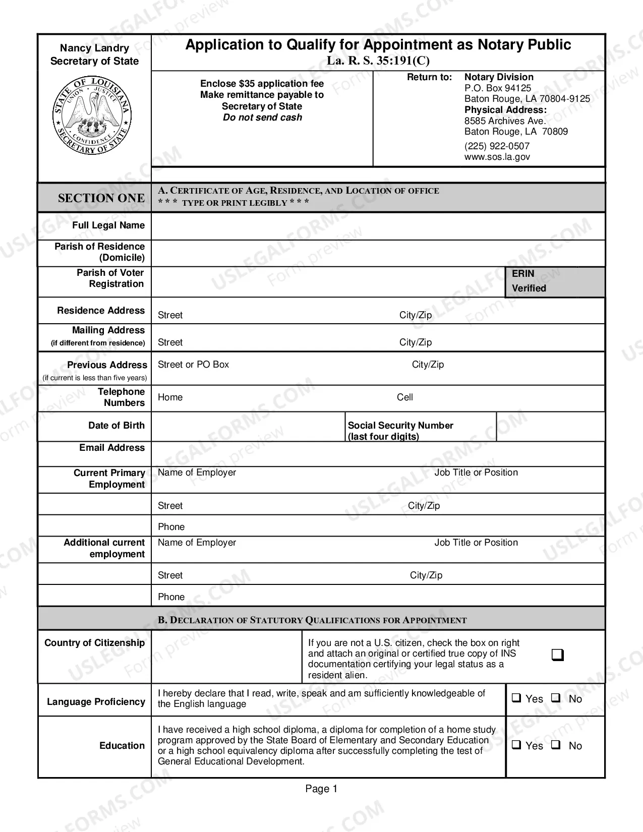 Preview Application to Qualify for Appointment as Notary Public
