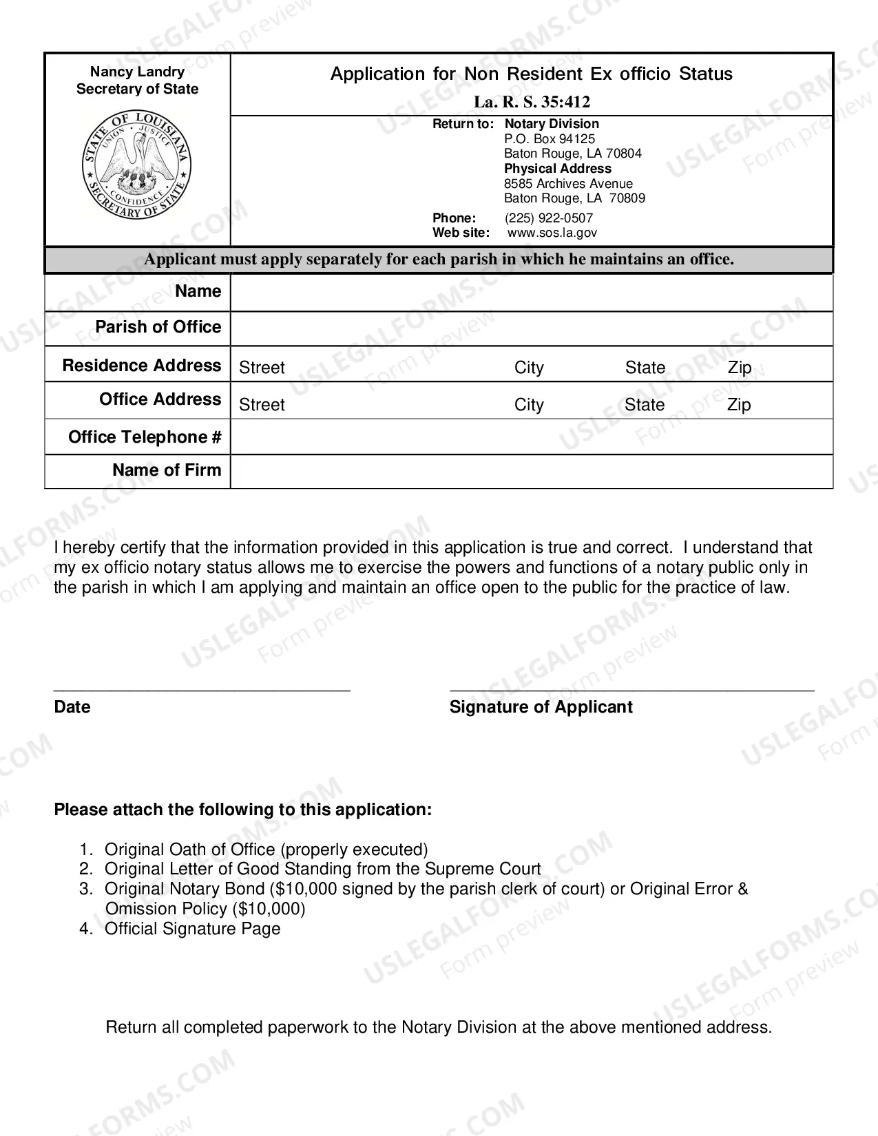 Preview Application for Non Resident Ex Officio Status
