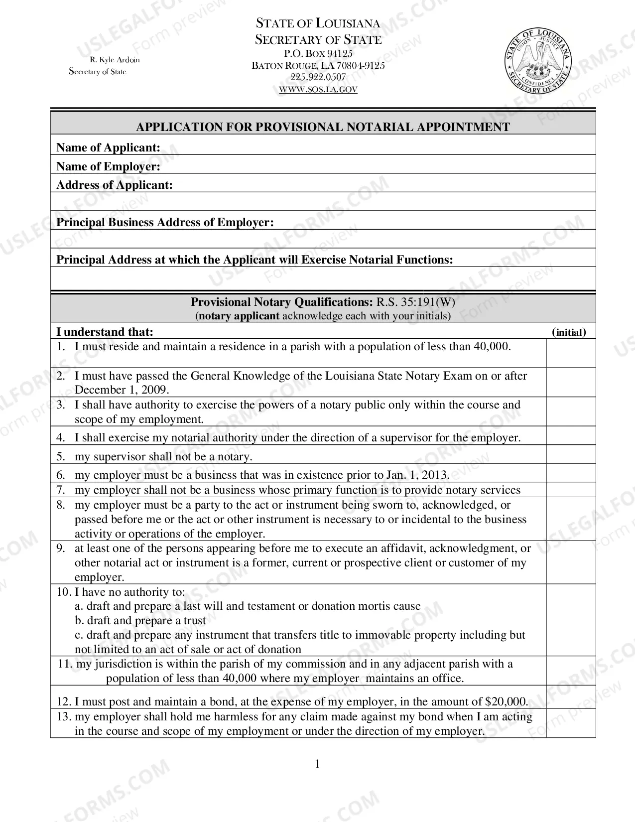 Preview Application for Provisional Notarial Appointment