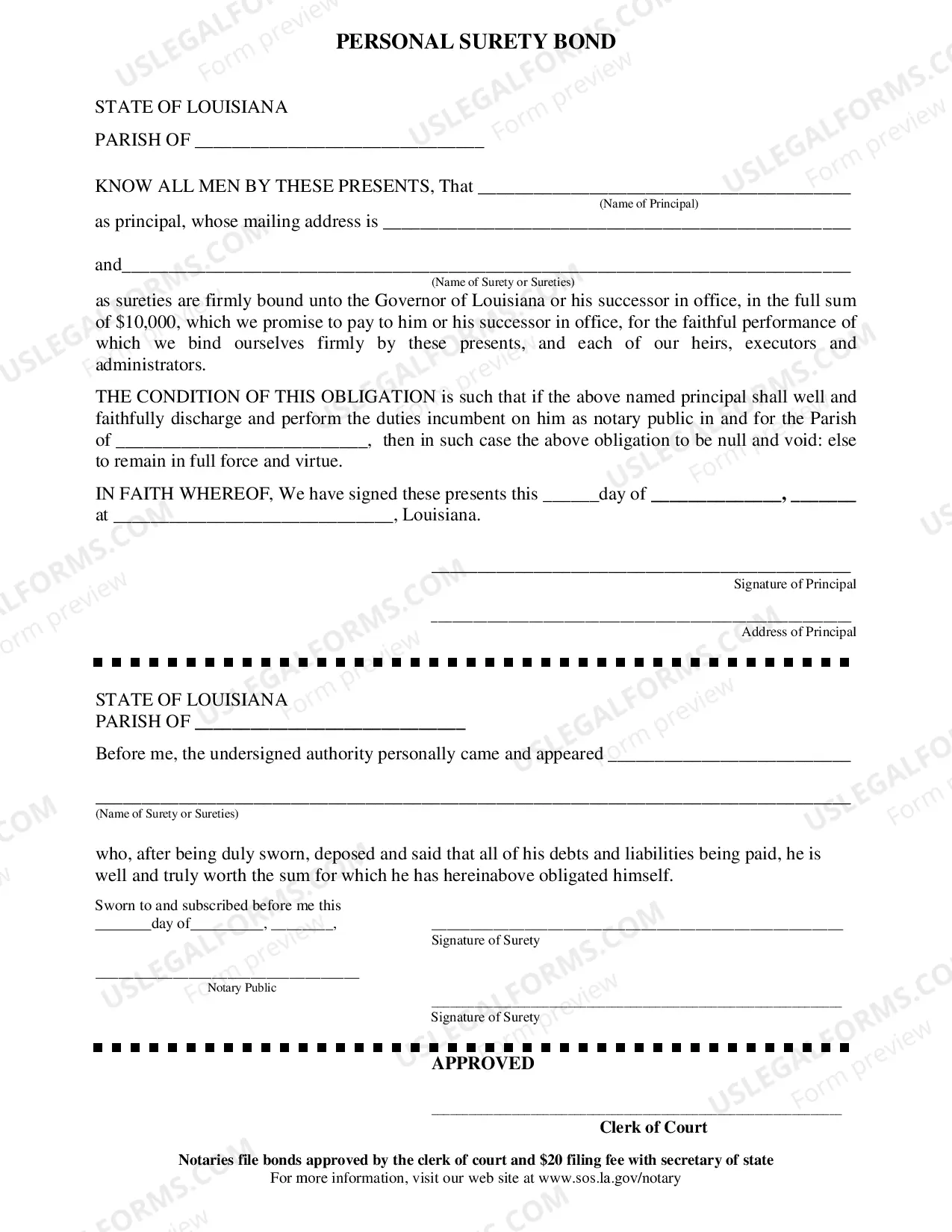 Preview Personal Surety Bond