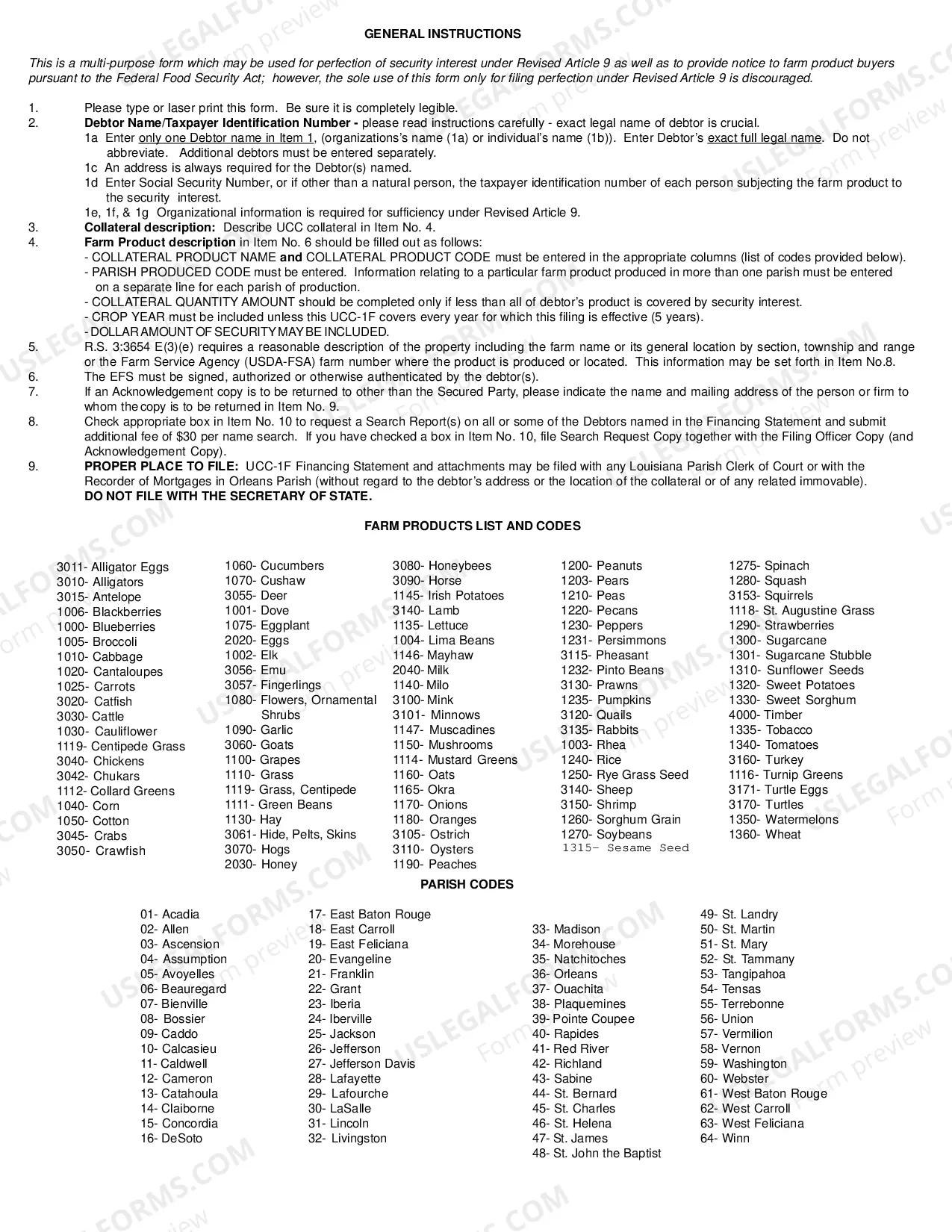 Preview UCC Financing Statement (Pursuant To Chapter 9 of The Commercial Laws)