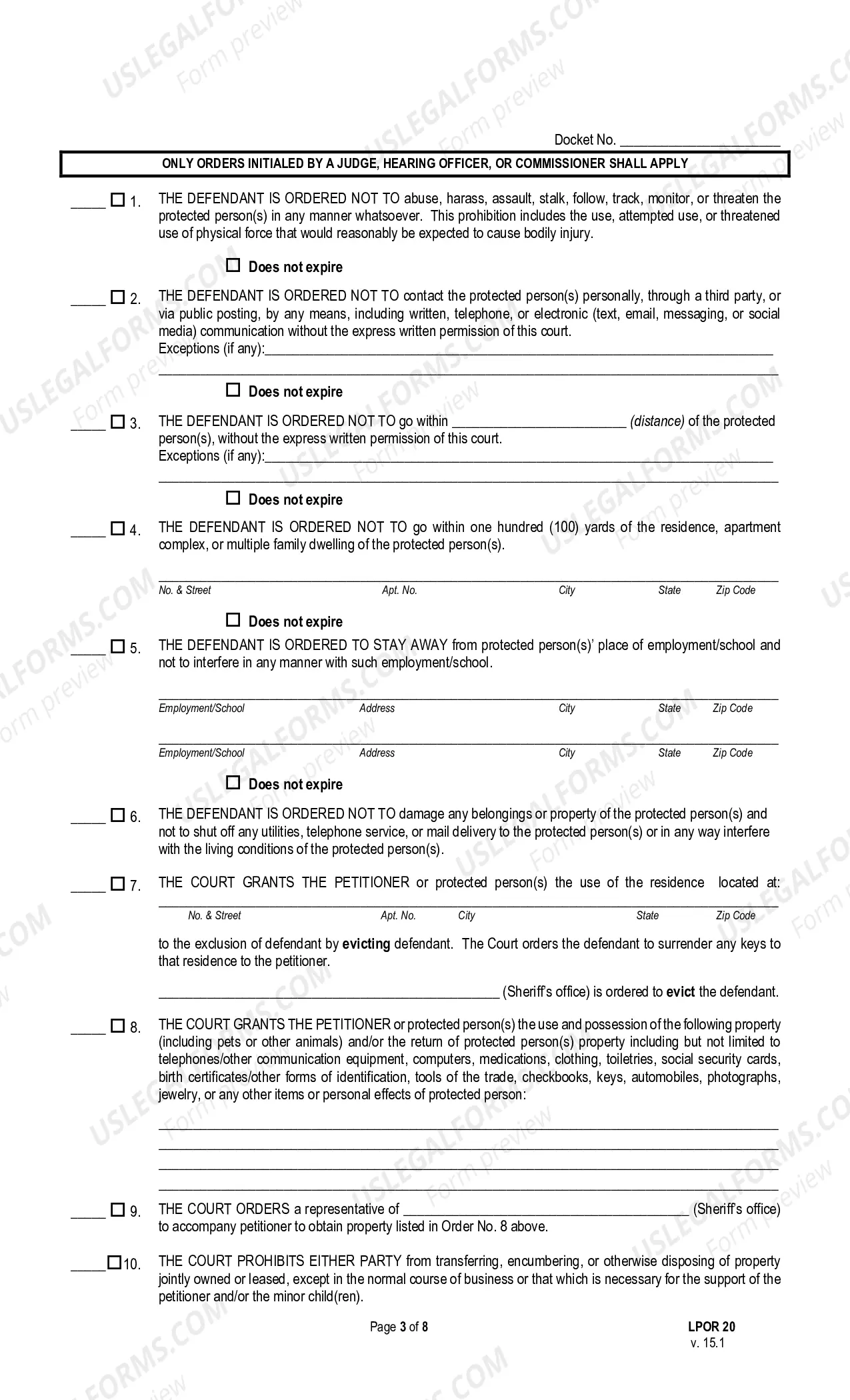 Preview Order of Protection