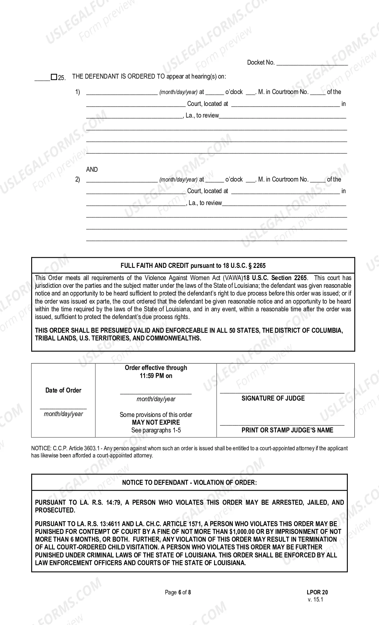 Preview Order of Protection