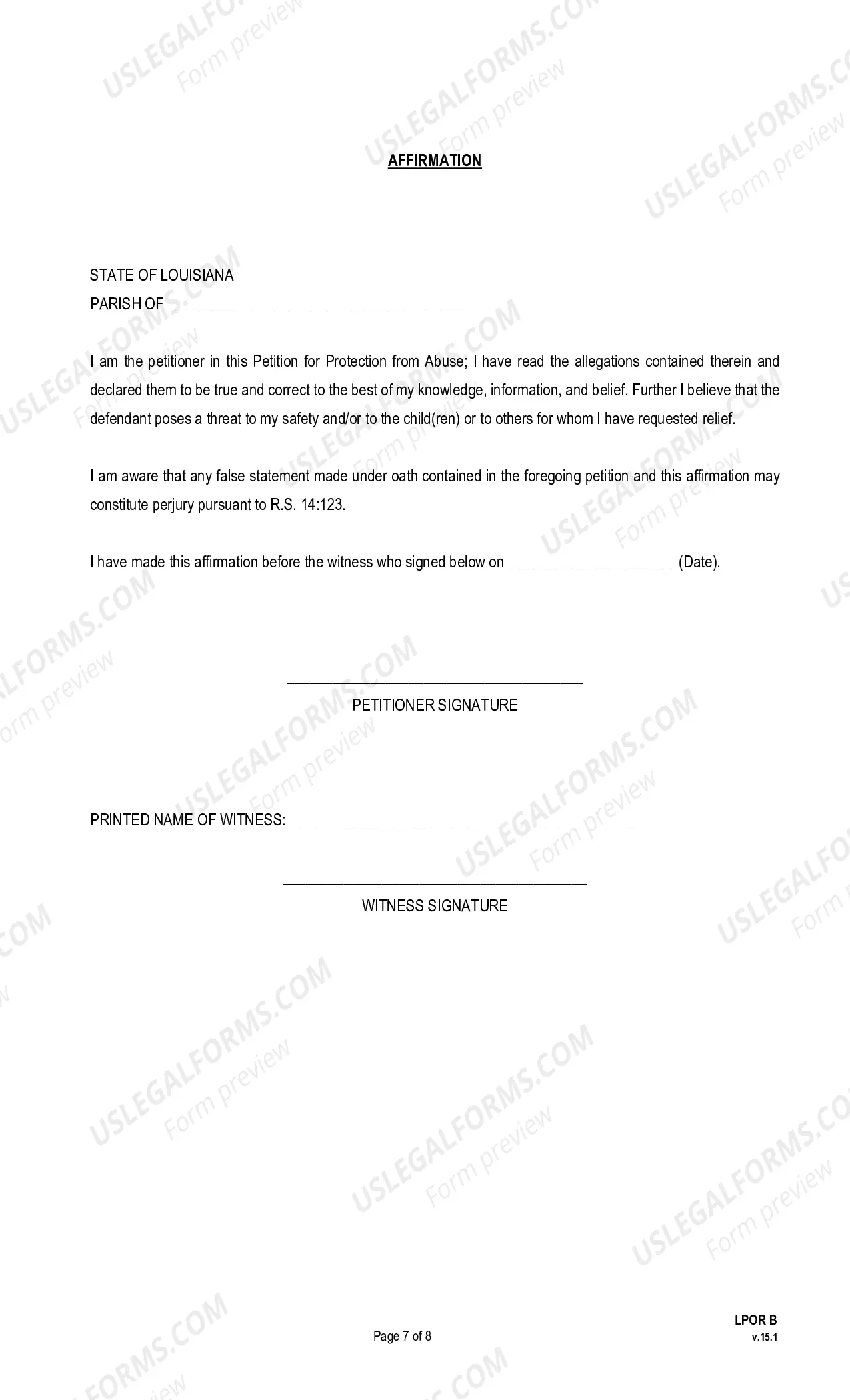 Preview Petition For Protection From Abuse