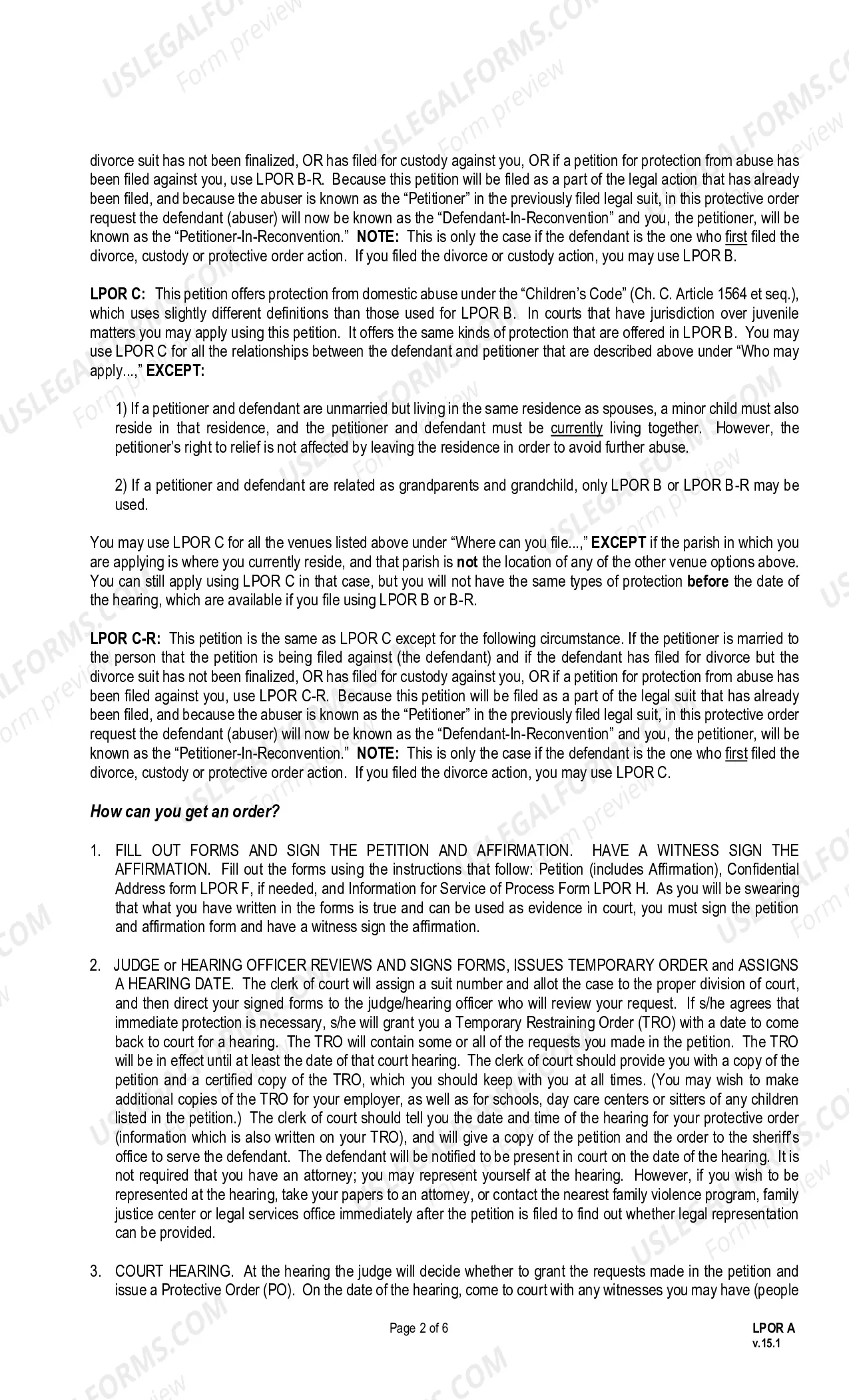 Preview Instructions for Completing the Petition for Protection From Domestic Abuse or Dating Violence