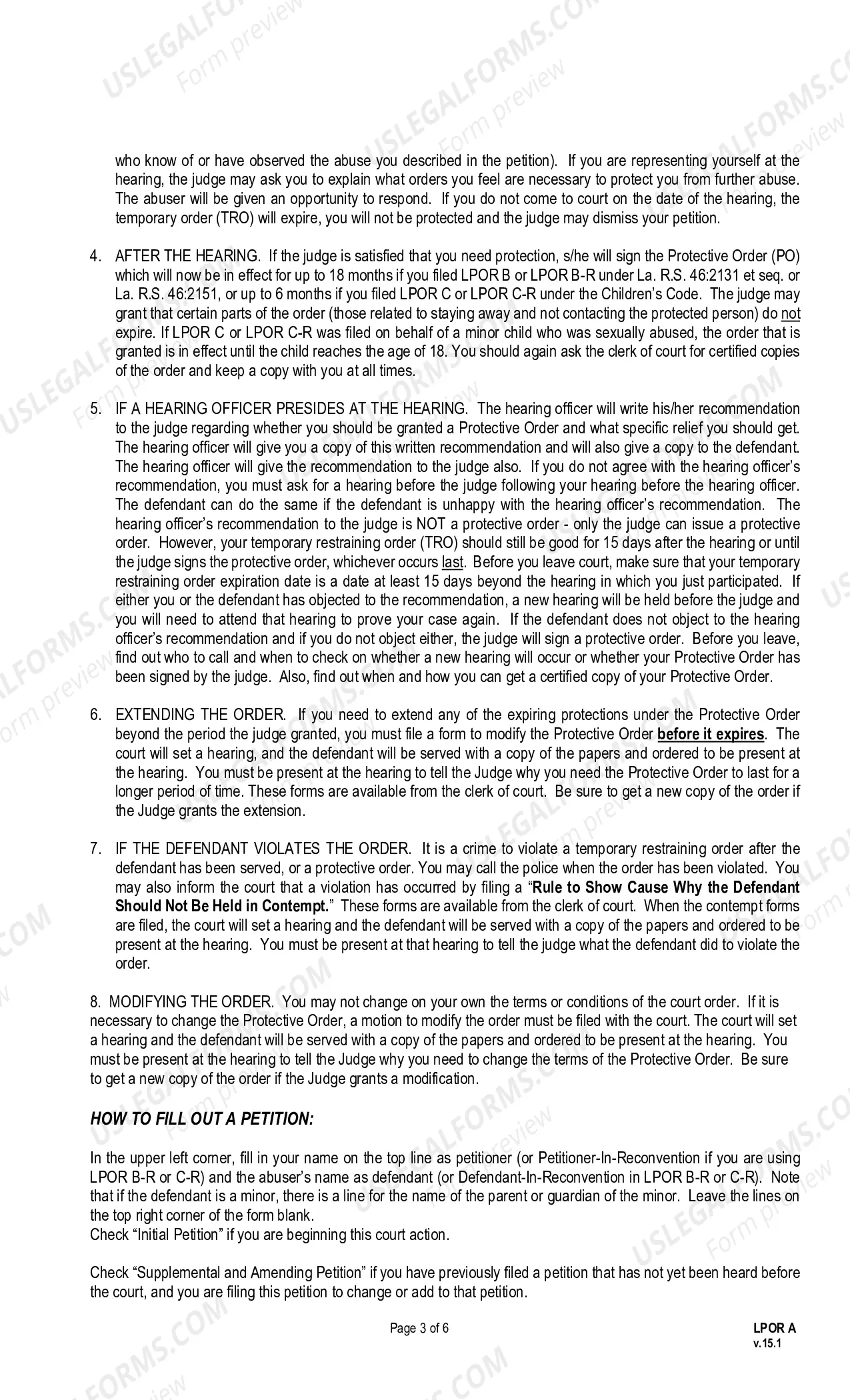 Preview Instructions for Completing the Petition for Protection From Domestic Abuse or Dating Violence
