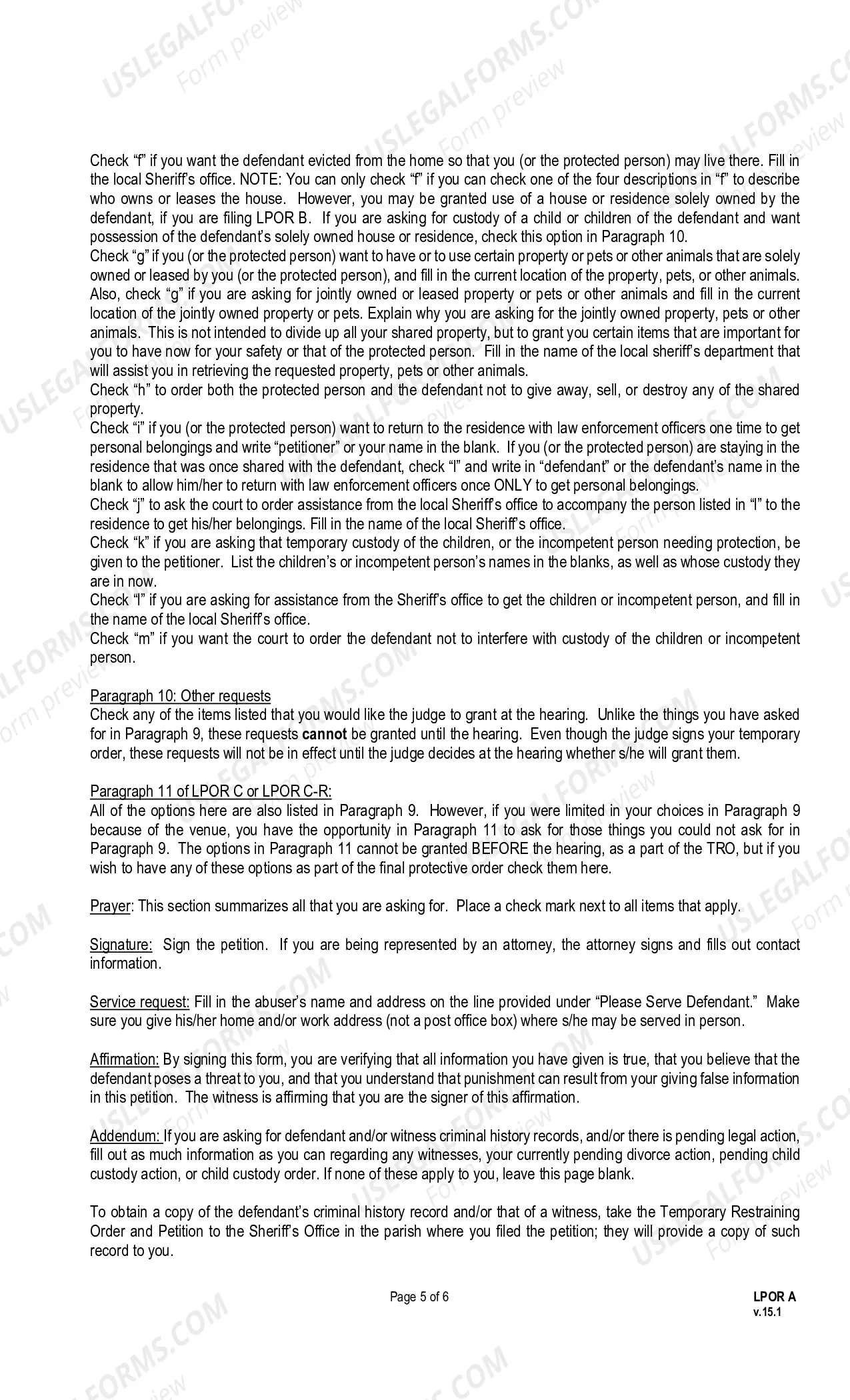 Preview Instructions for Completing the Petition for Protection From Domestic Abuse or Dating Violence