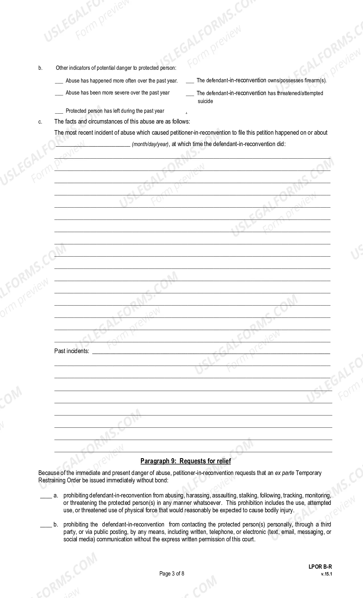 Preview Petition for Protection From Abuse, In Reconvention (pursuant to La. R.S. 46:2131 et seq. or La. R.S. 46:2151)