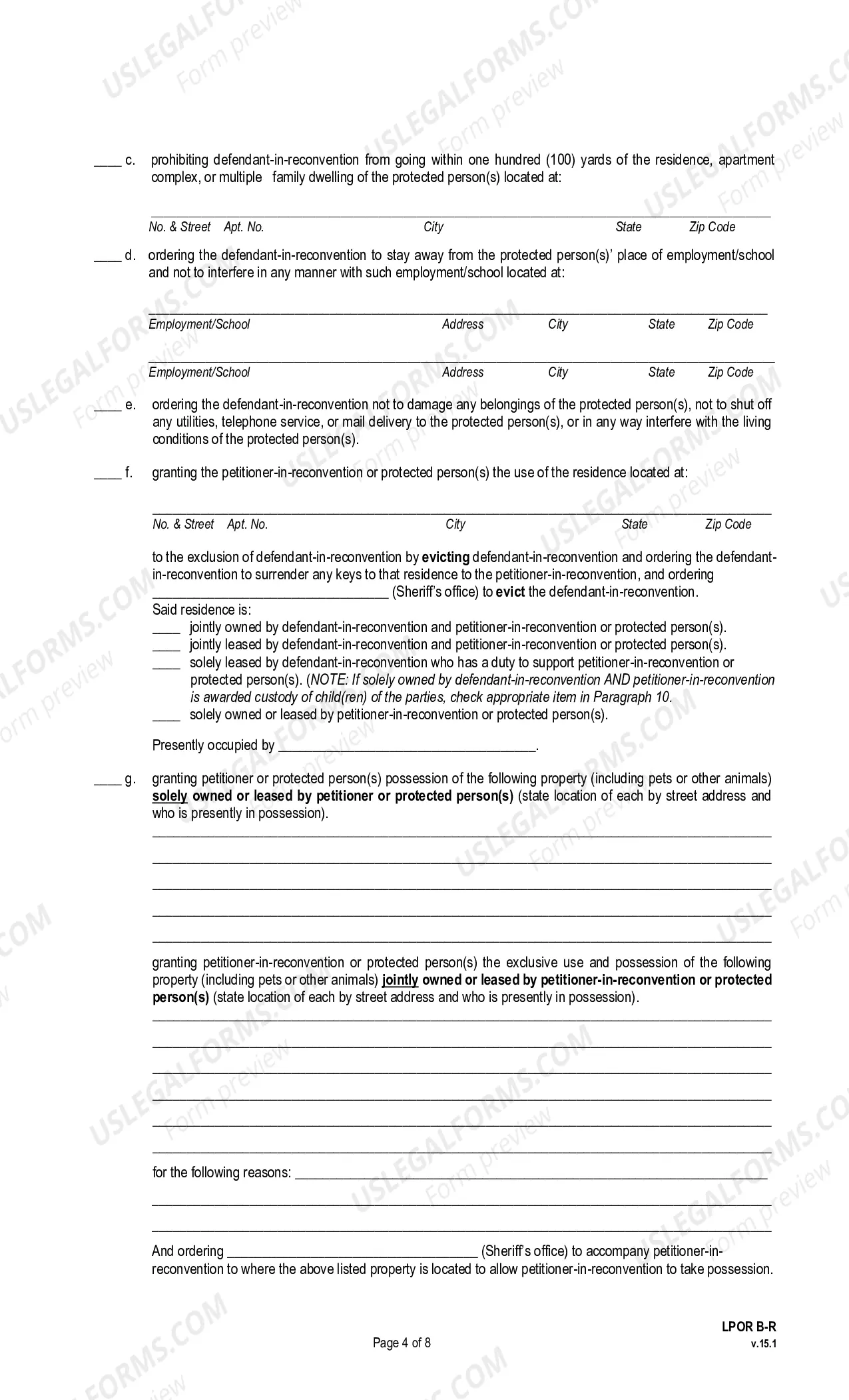 Preview Petition for Protection From Abuse, In Reconvention (pursuant to La. R.S. 46:2131 et seq. or La. R.S. 46:2151)
