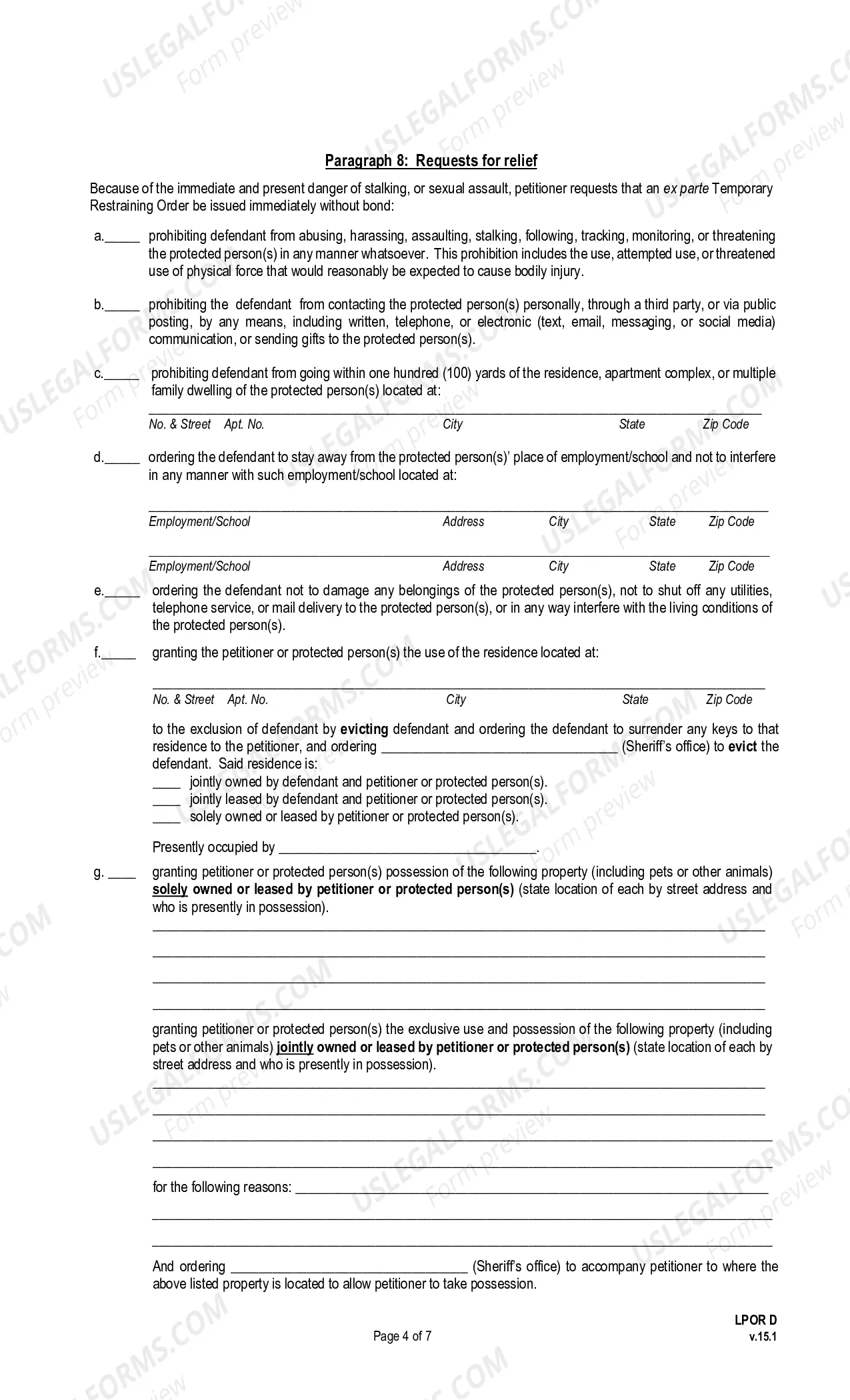 Preview Petition for Protection From Stalking or Sexual Assault (pursuant to La. R.S. 46:2171 et seq. or La. R.S. 46:2181 et seq.)