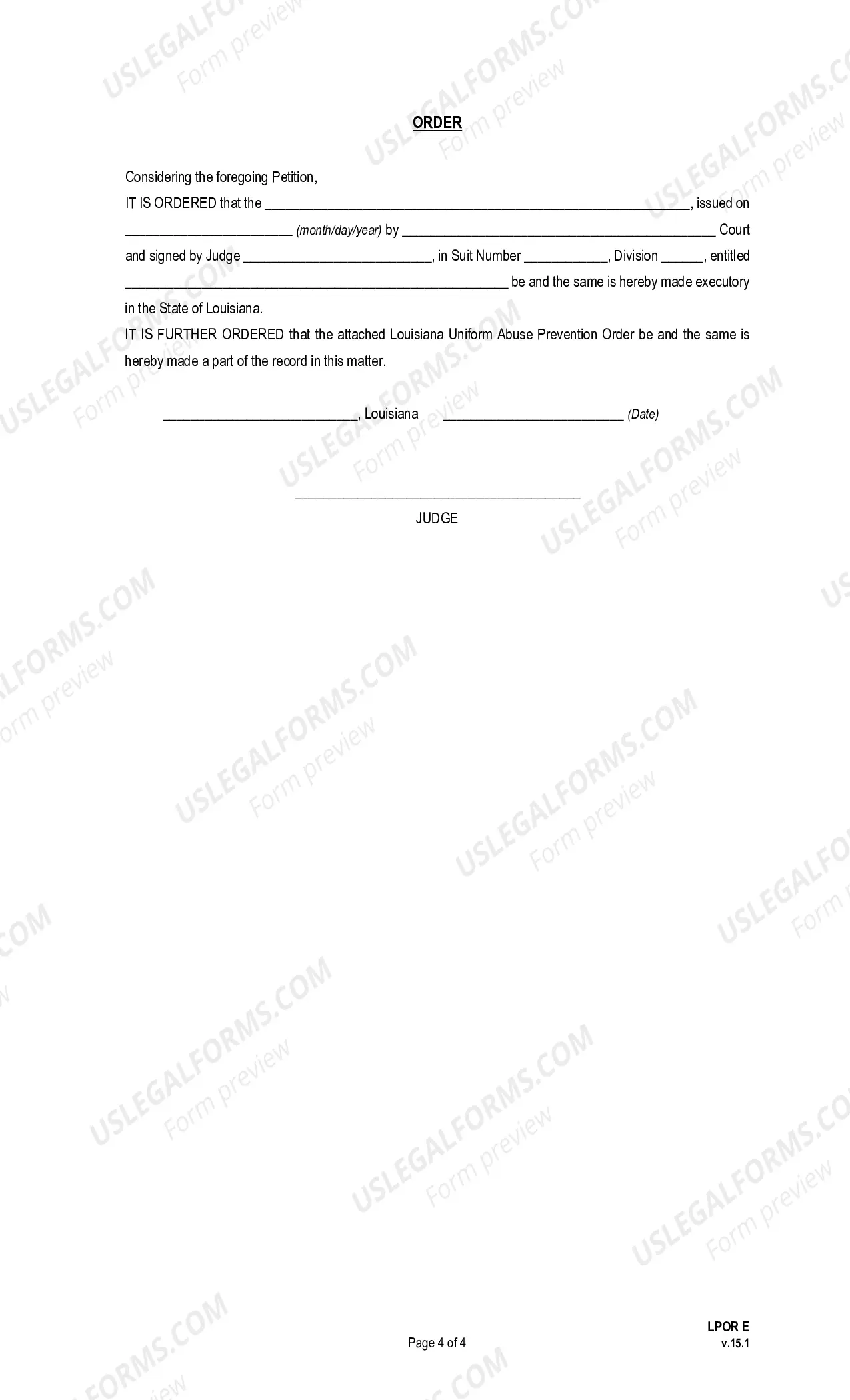 Preview Petition to Make Foreign Protective Order Executory in Louisiana