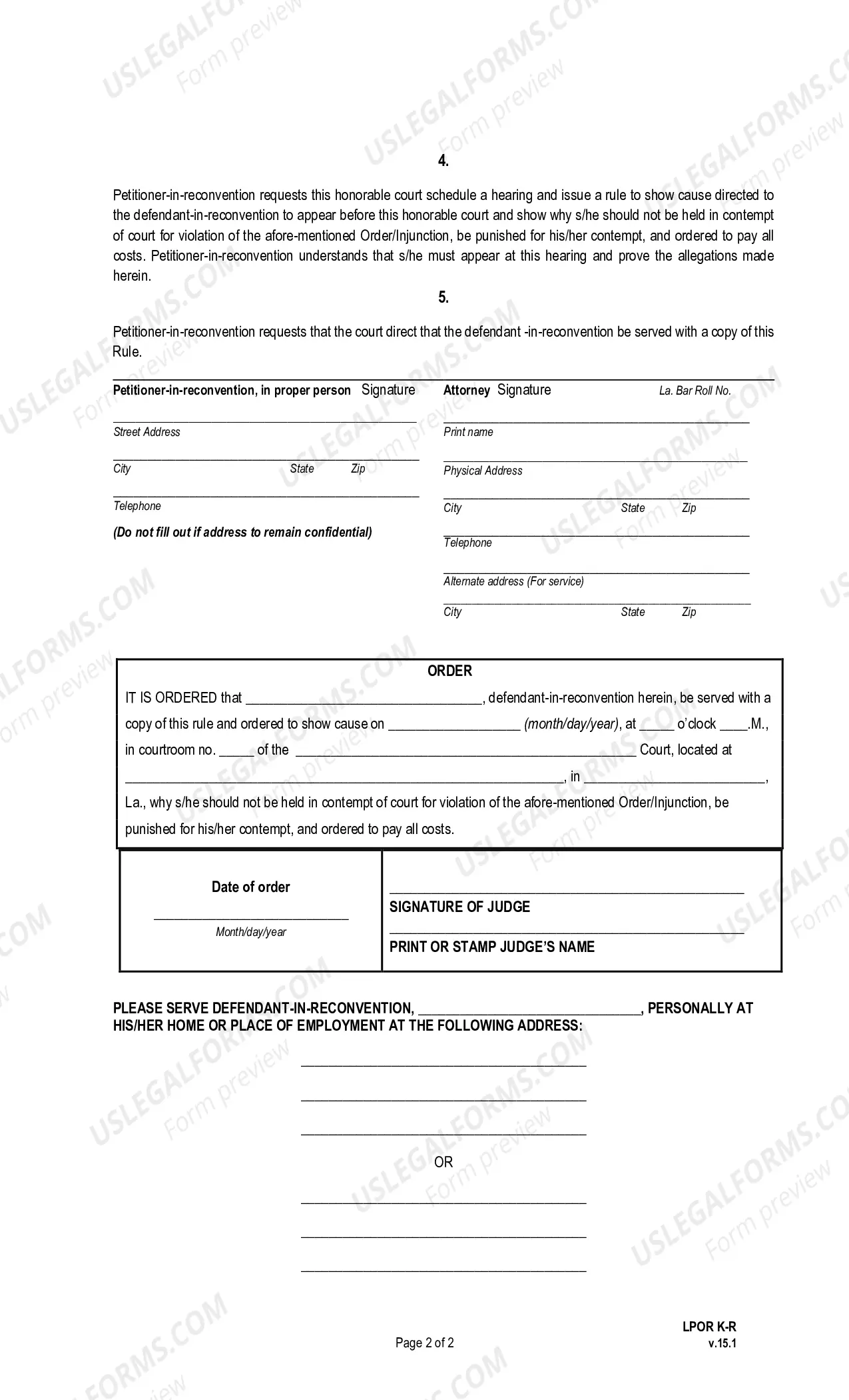 Preview Rule to Show Cause Why Defendant Should Not Be Held in Contempt of Court, In Reconvention