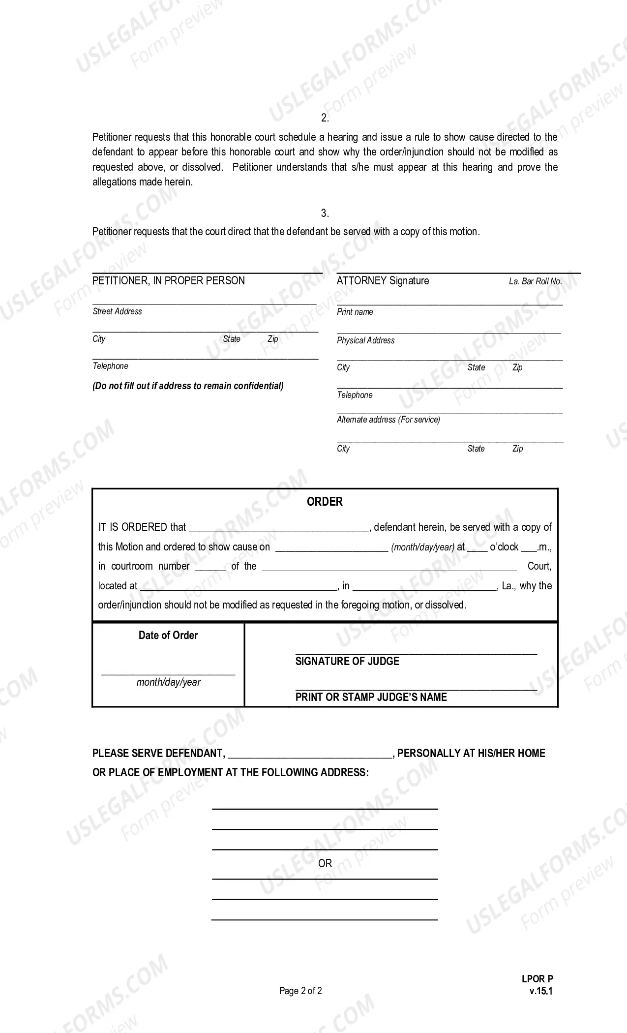 Preview Motion to Modify or Dissolve Abuse Prevention Order (pursuant to La. R.S. 46:2131 et seq., La. R.S. 46:2151, La. Ch. C. Art. 1564 et seq., La. R.S. 46:2171 et seq., La. R.S. 46:2181 et seq., La. R.S. 9:372, La. R.S. 9:361 et seq., or La. C.C.P. Art. 3601
