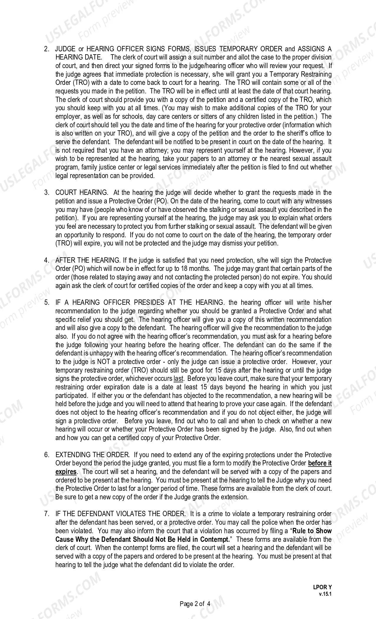 Preview Instructions for Completing the Petition for Protection from Stalking or Sexual Assault (LPOR D)