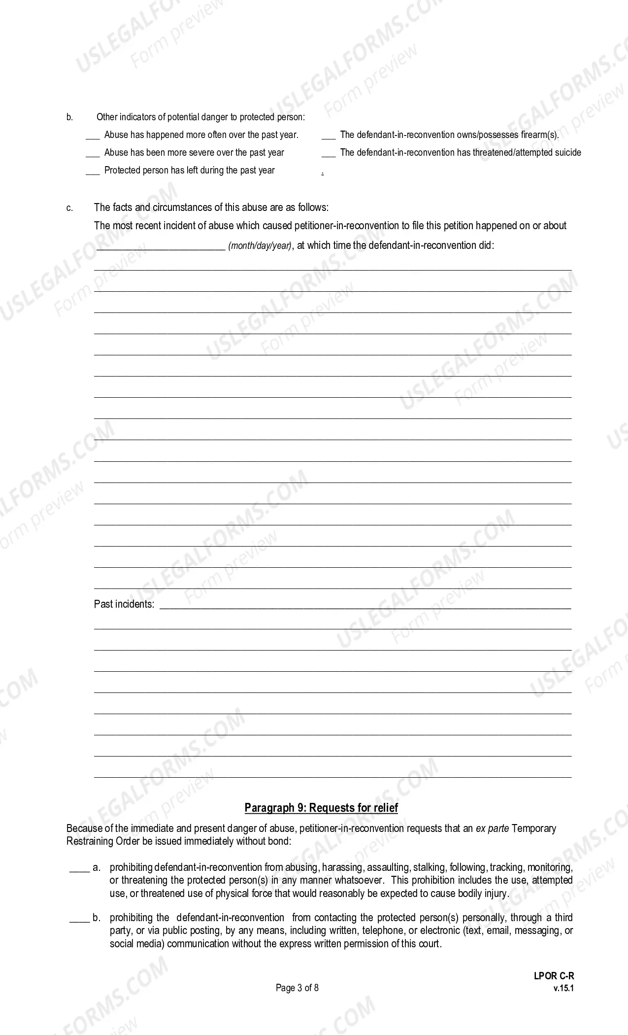 Preview Petition for Protection From Abuse, In Reconvention (pursuant to La. Ch. C. Art. 1564 et seq.)