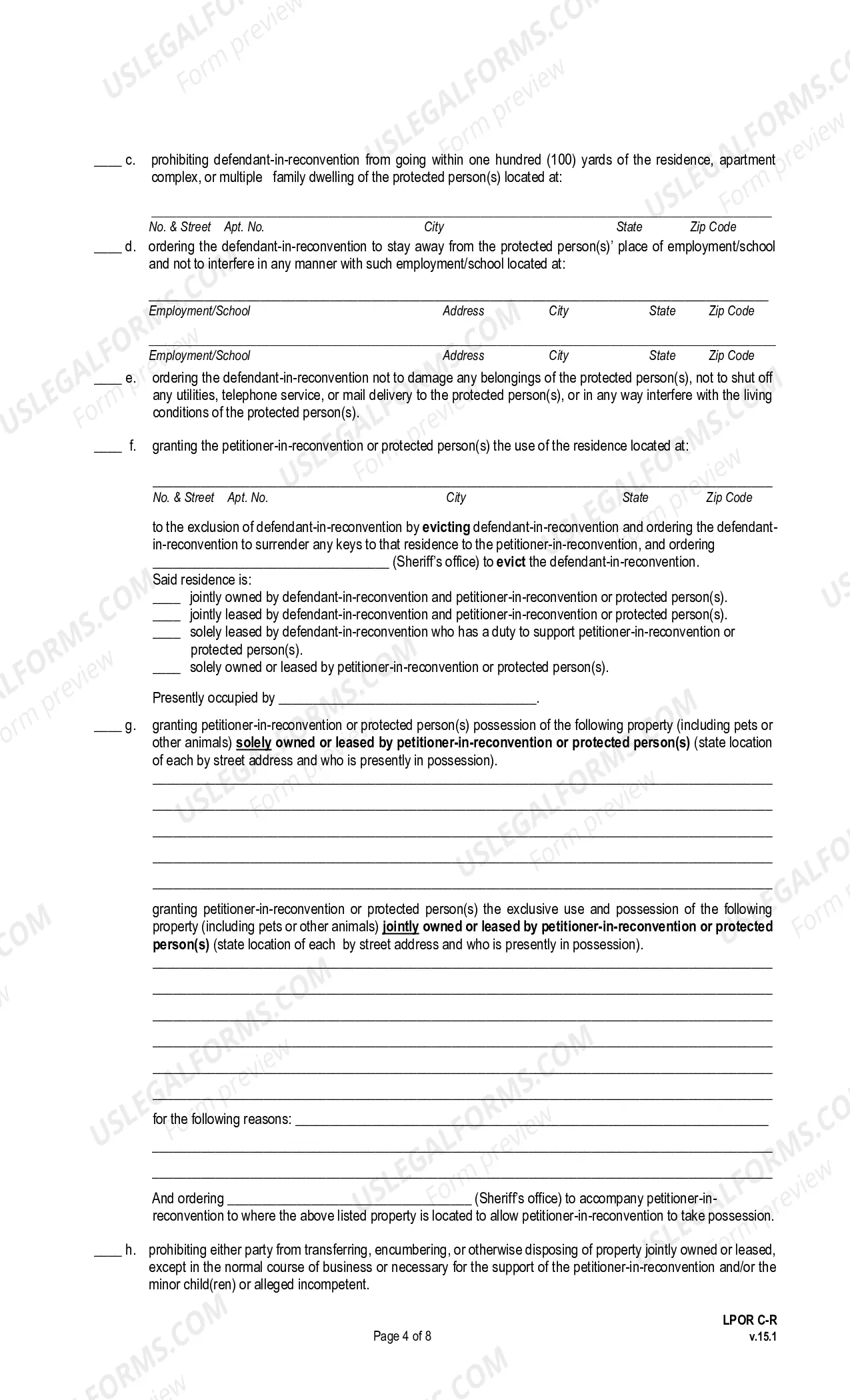 Preview Petition for Protection From Abuse, In Reconvention (pursuant to La. Ch. C. Art. 1564 et seq.)