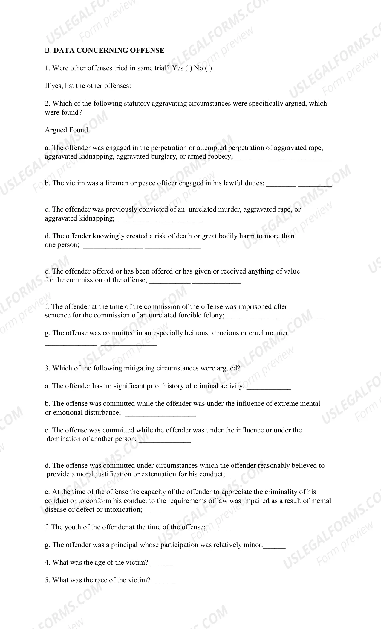 Preview Appendix B UNIFORM CAPITAL SENTENCE REPORT