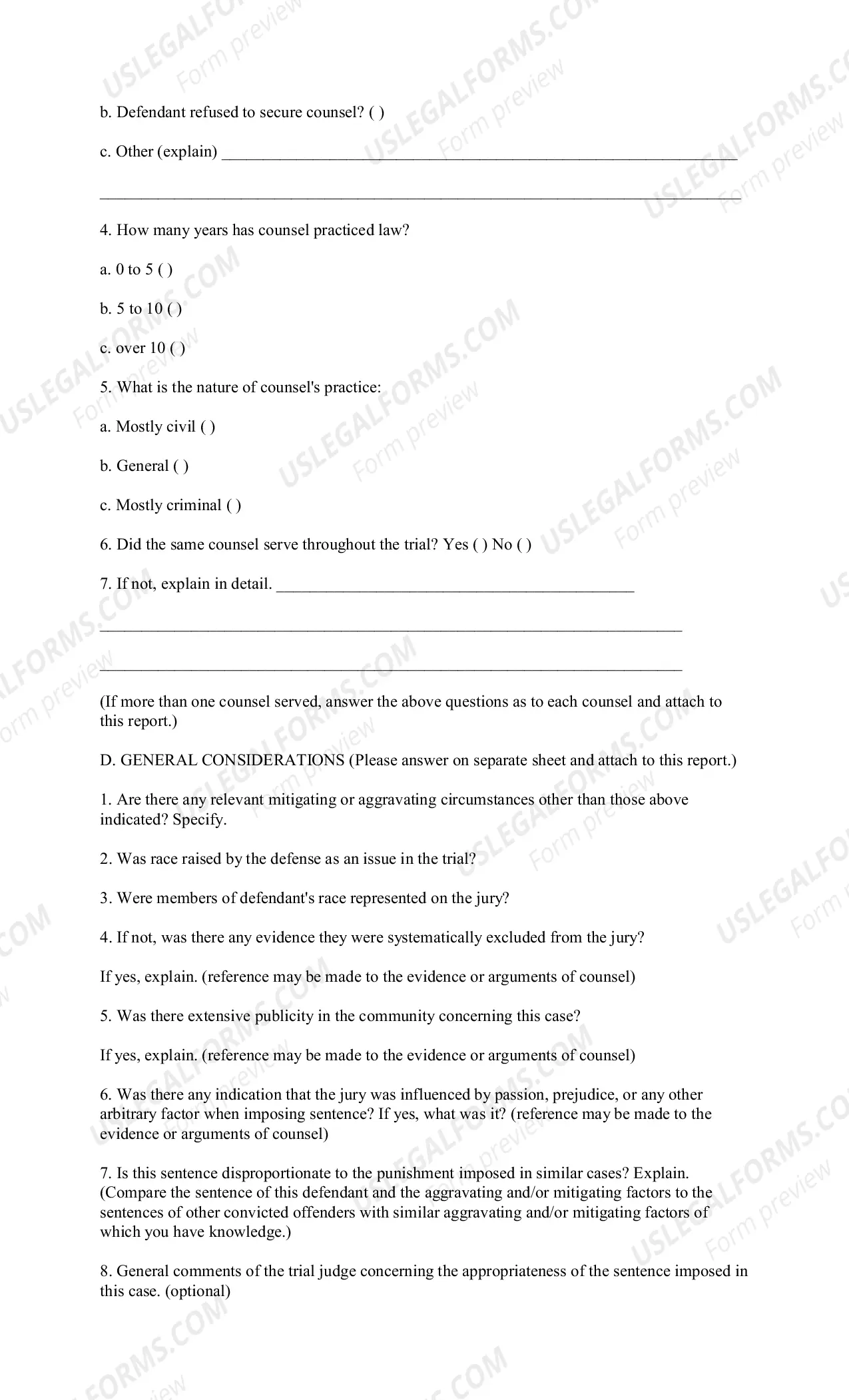 Preview Appendix B UNIFORM CAPITAL SENTENCE REPORT