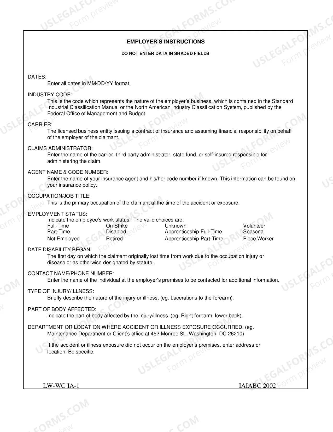 Preview Employer Report of Injury Or Illness