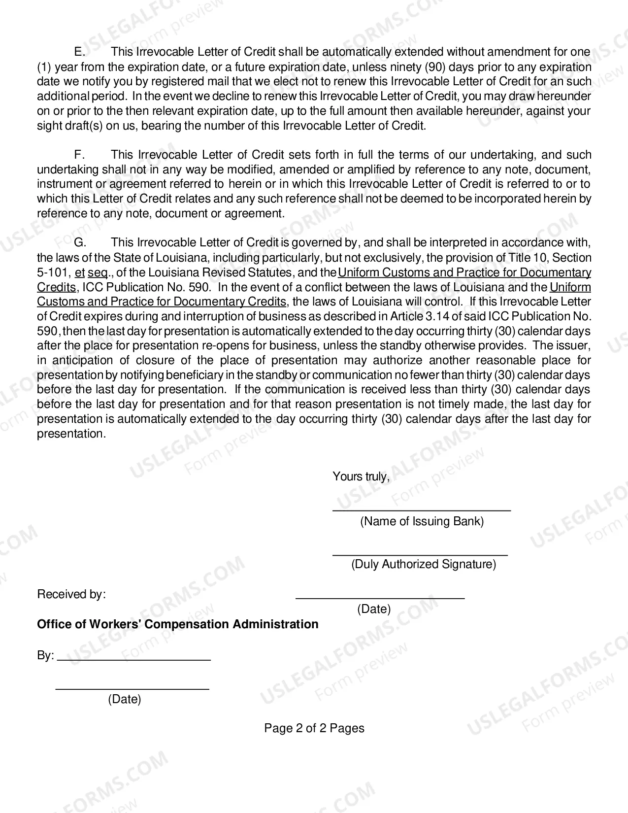 Preview Irrevocable Letter of Credit