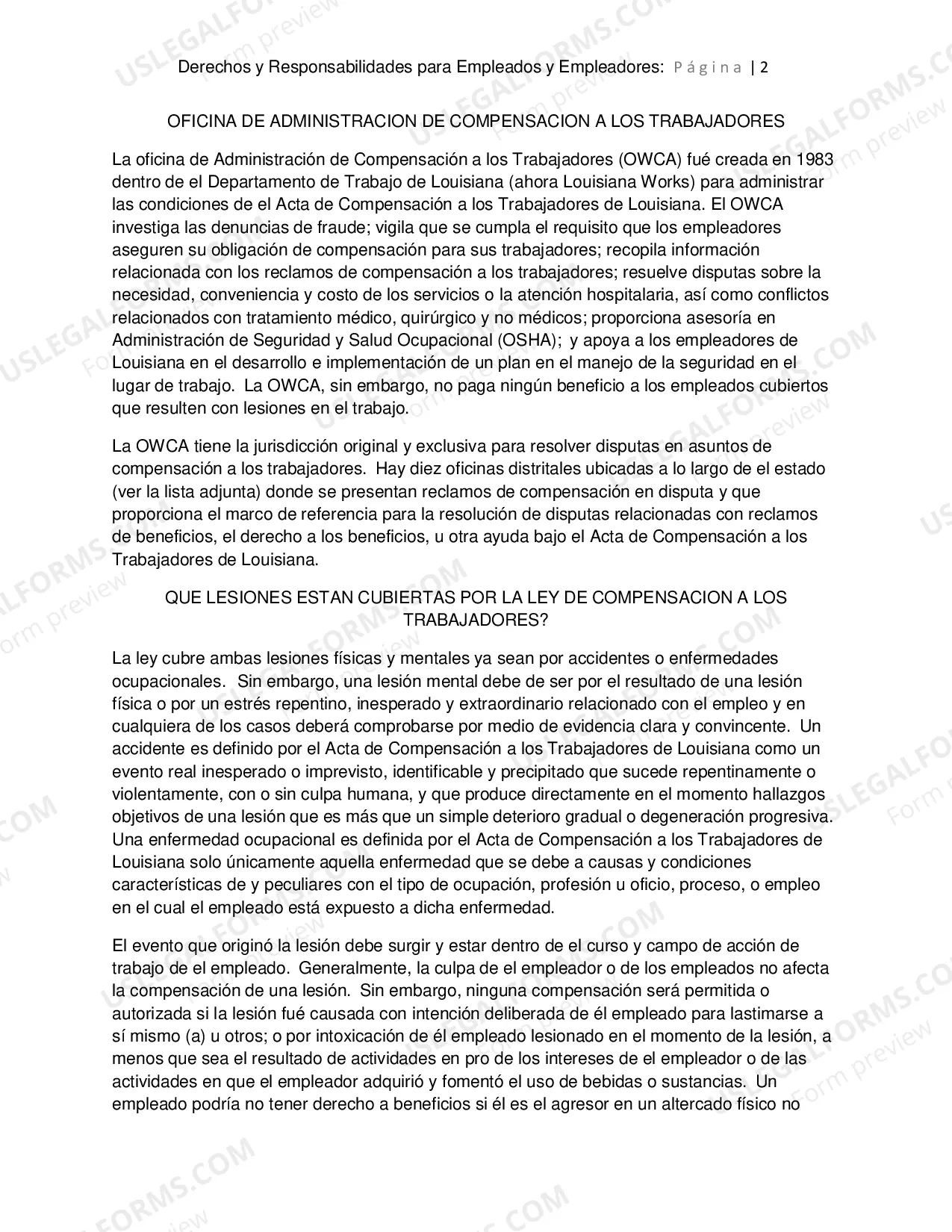 Preview Derechos y Responsabilidades Para Los Empleados y Los Empleadores en La Compensacion a Los Trabajadores New