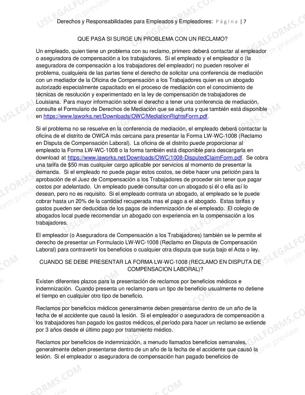 Preview Derechos y Responsabilidades Para Los Empleados y Los Empleadores en La Compensacion a Los Trabajadores New