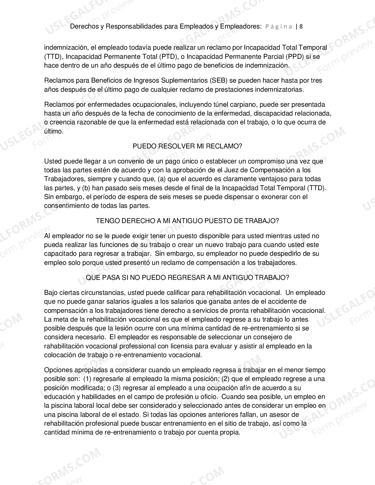 Preview Derechos y Responsabilidades Para Los Empleados y Los Empleadores en La Compensacion a Los Trabajadores New