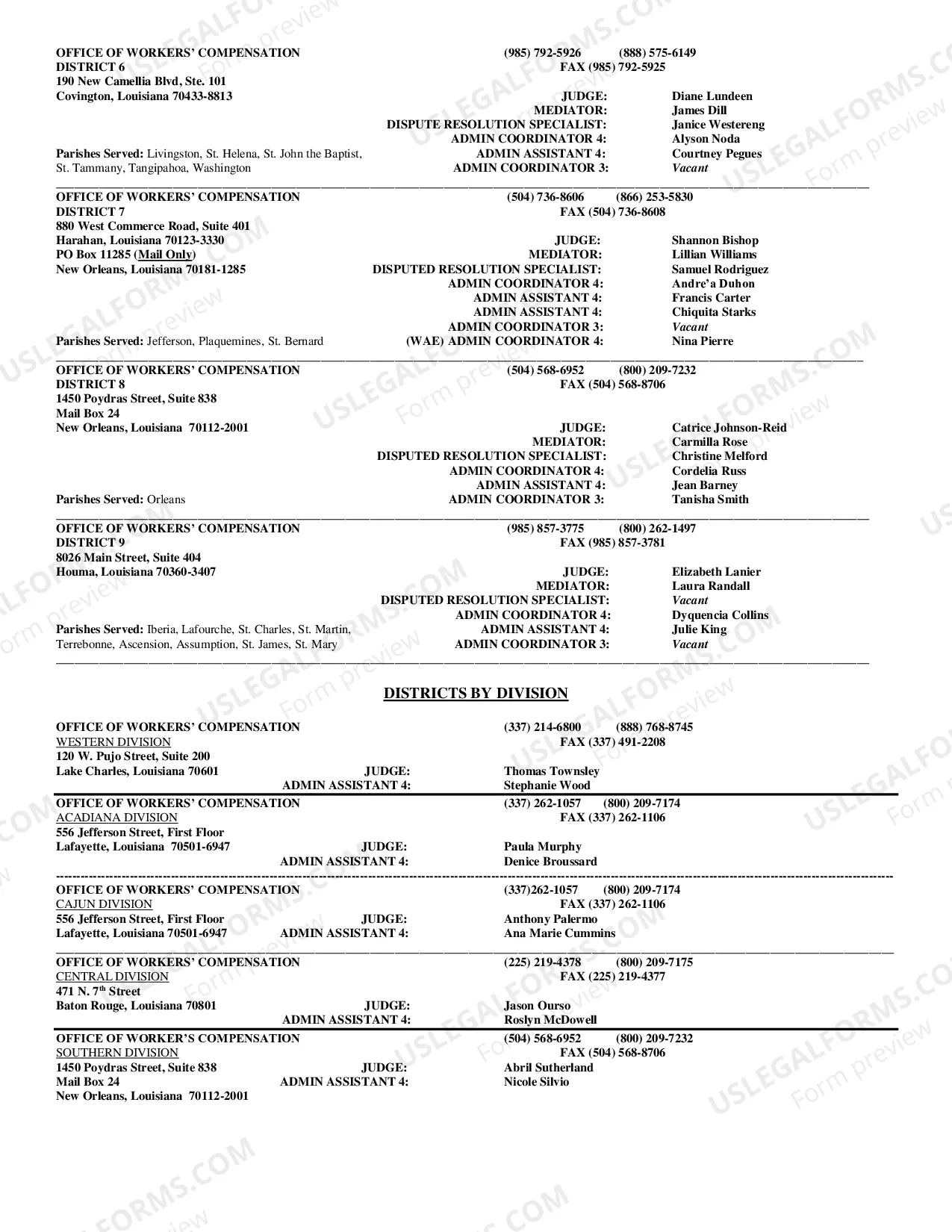 Preview District Offices and Parishes Served