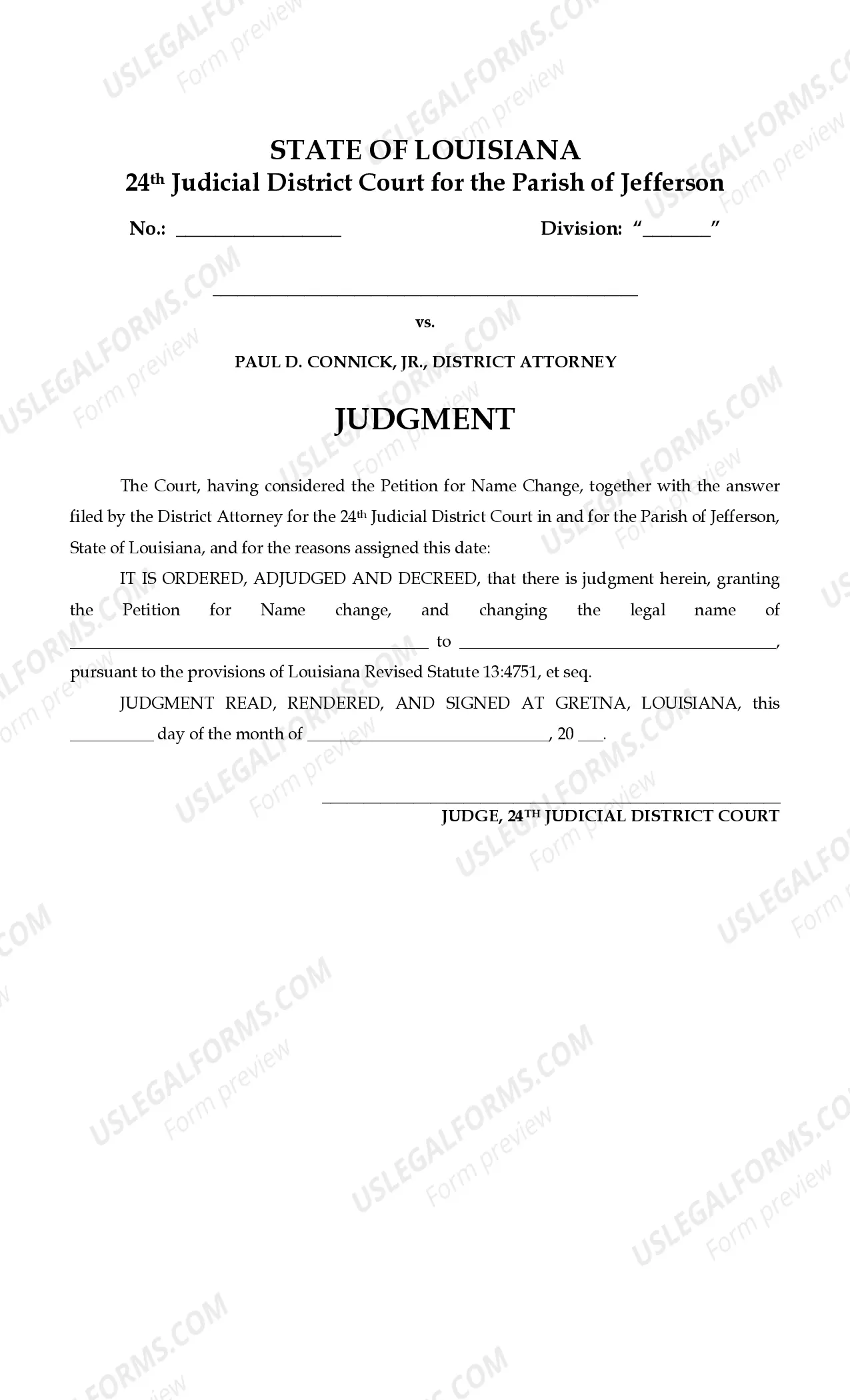 Preview Name Change Petition and Judgment