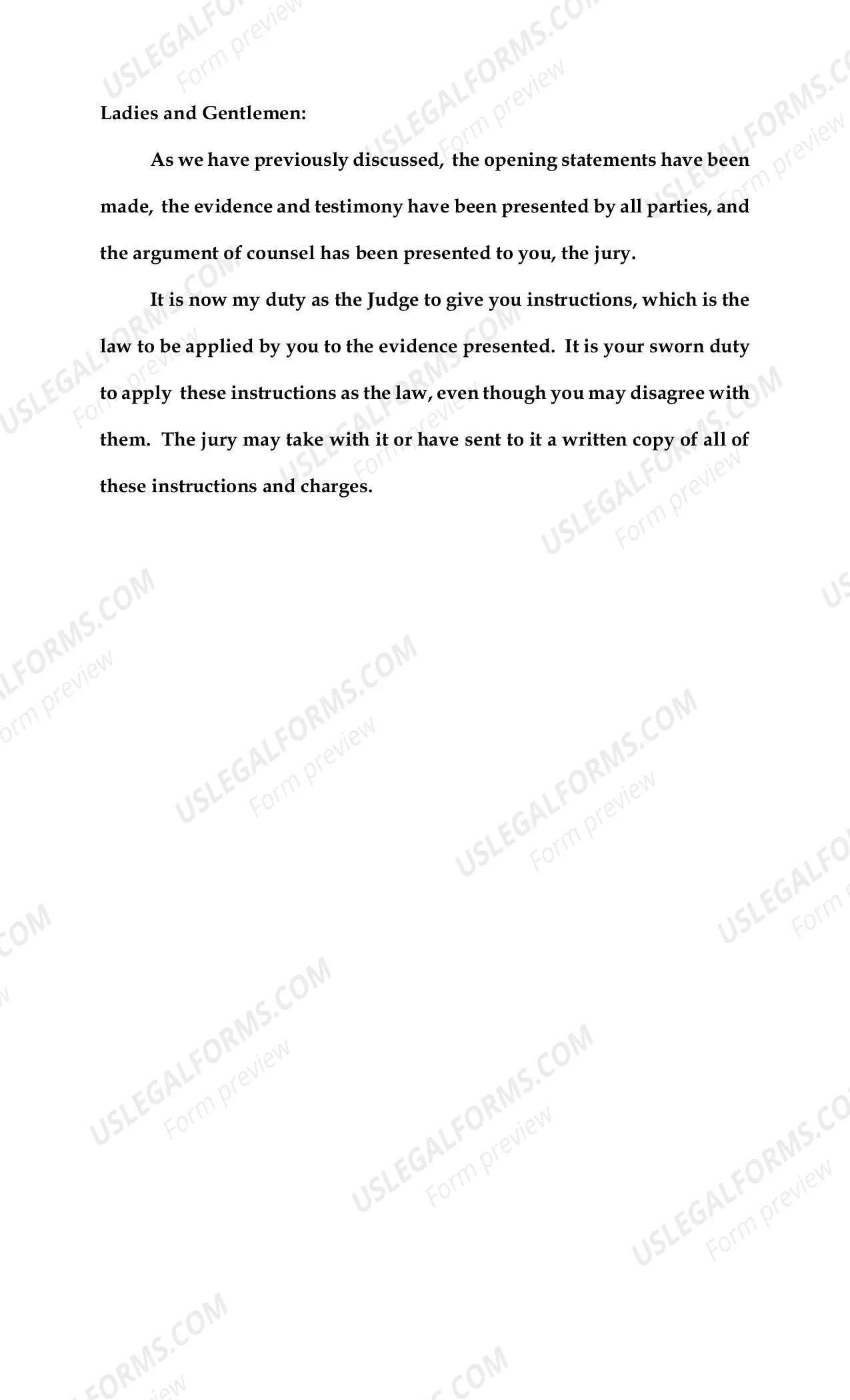 Preview Instructions for Jurors (Division "O" civilcases ONLY)