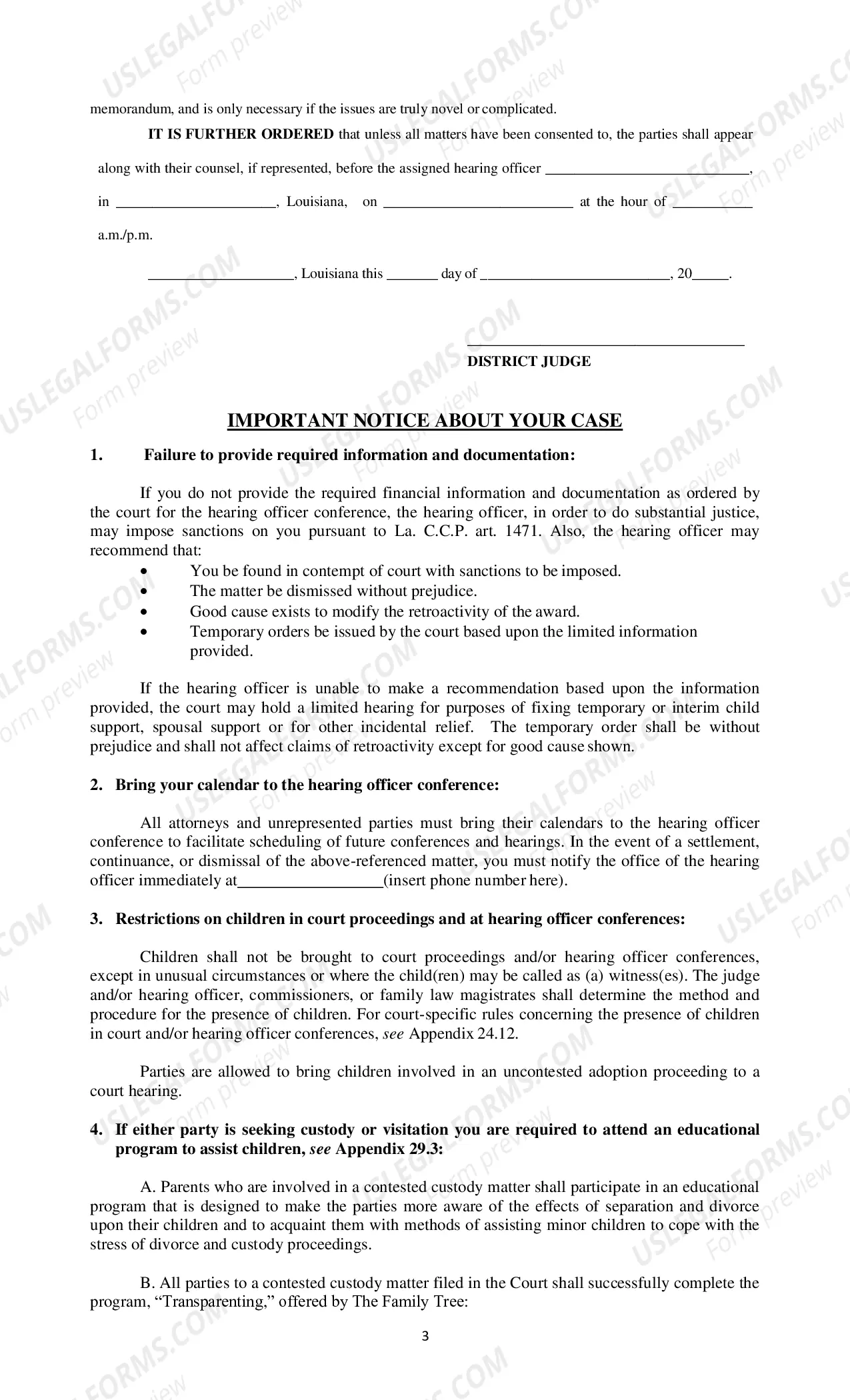 Preview Title IV. Appendix 23.0D. Hearing Officer Conference and Information Order