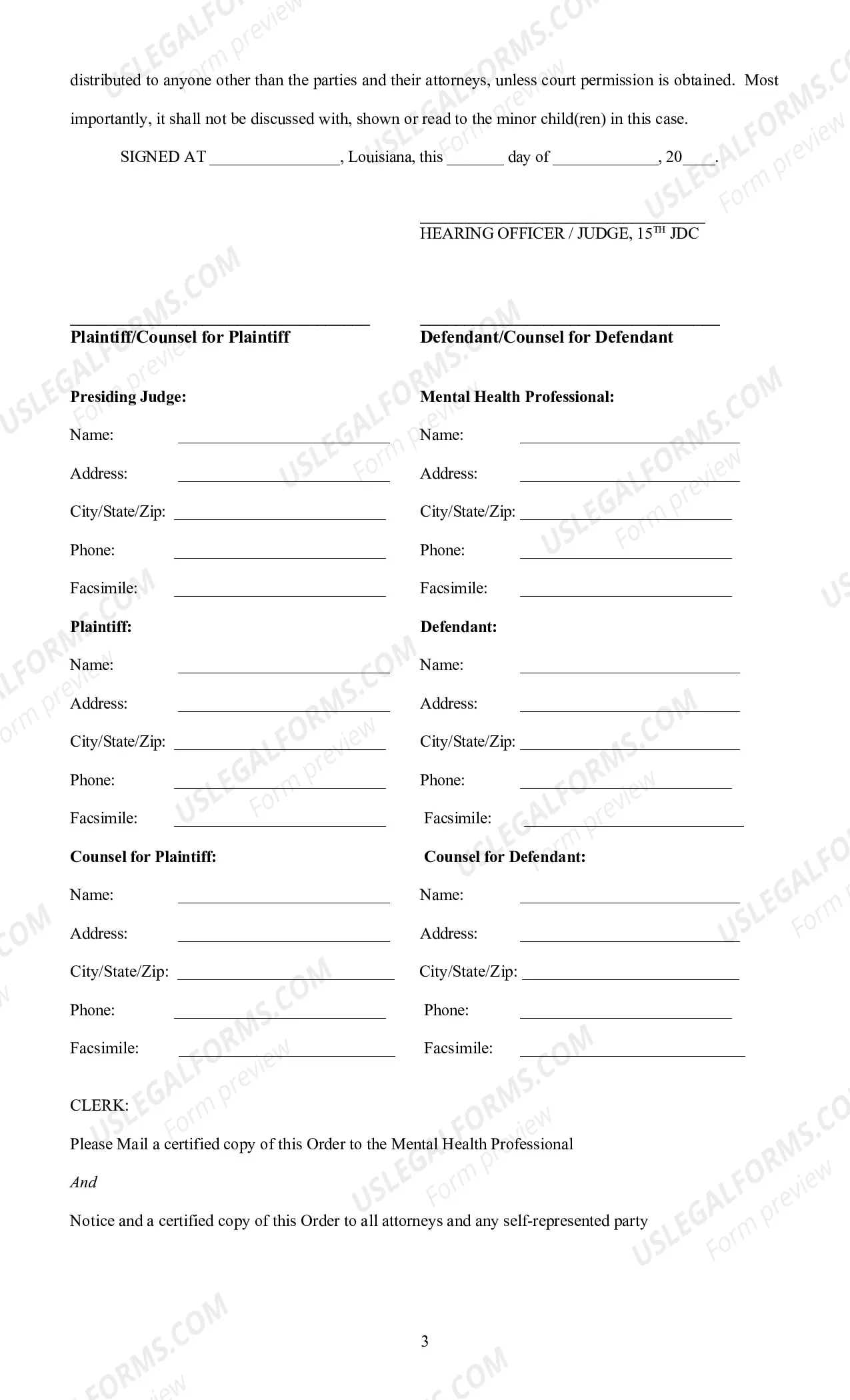 Preview Order for Mental Health Evaluation