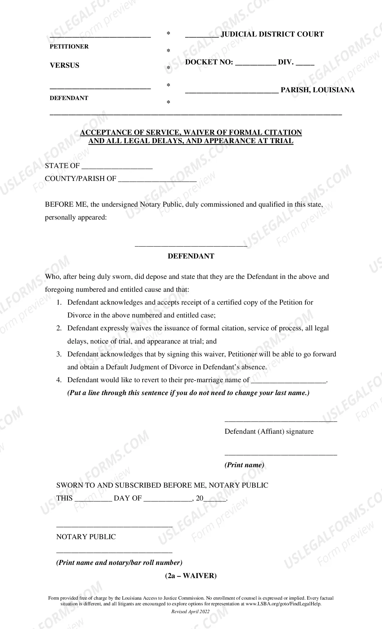 Preview Affidavit for 103 Divorce (no children)