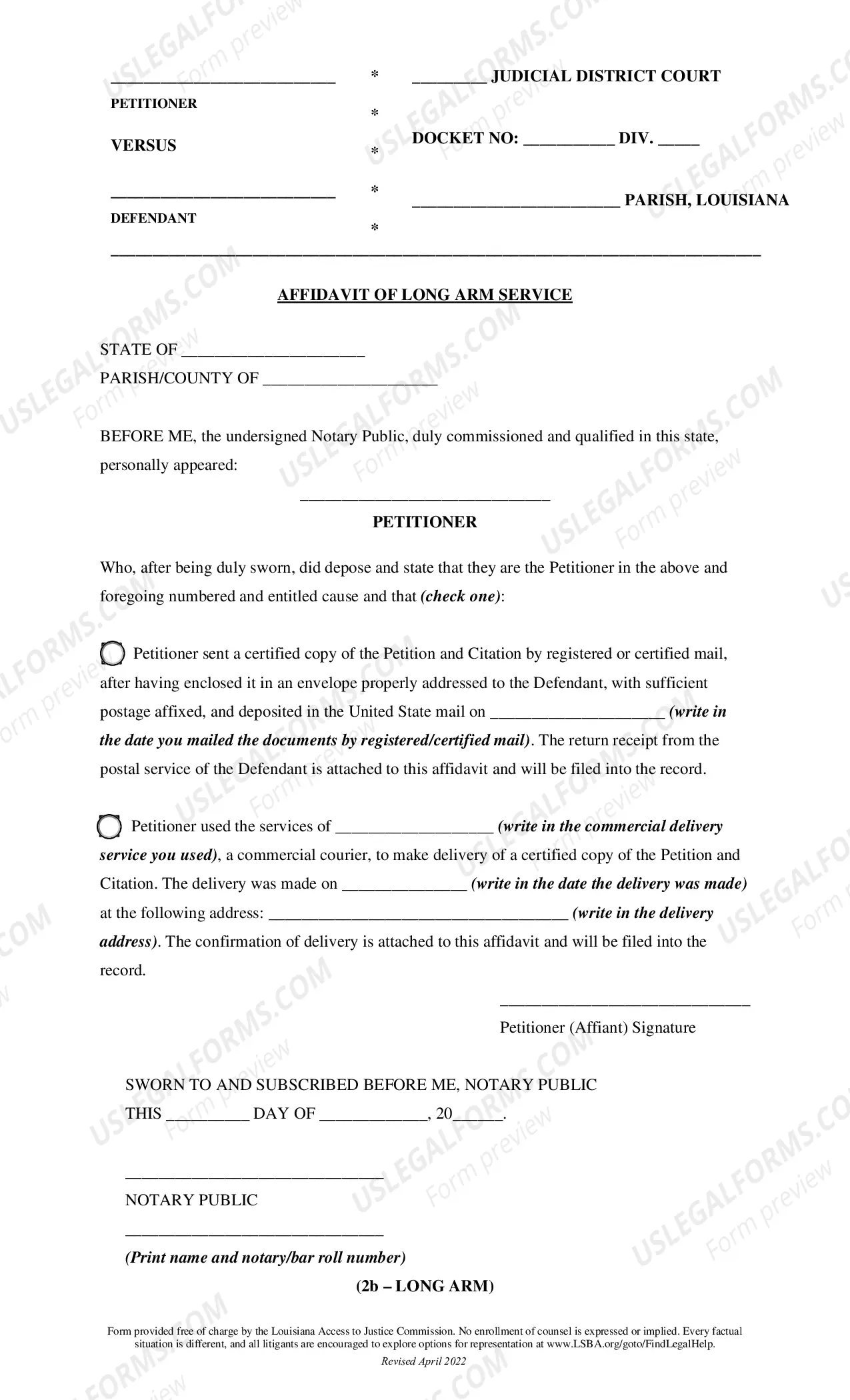 Preview Affidavit for 103 Divorce (no children)