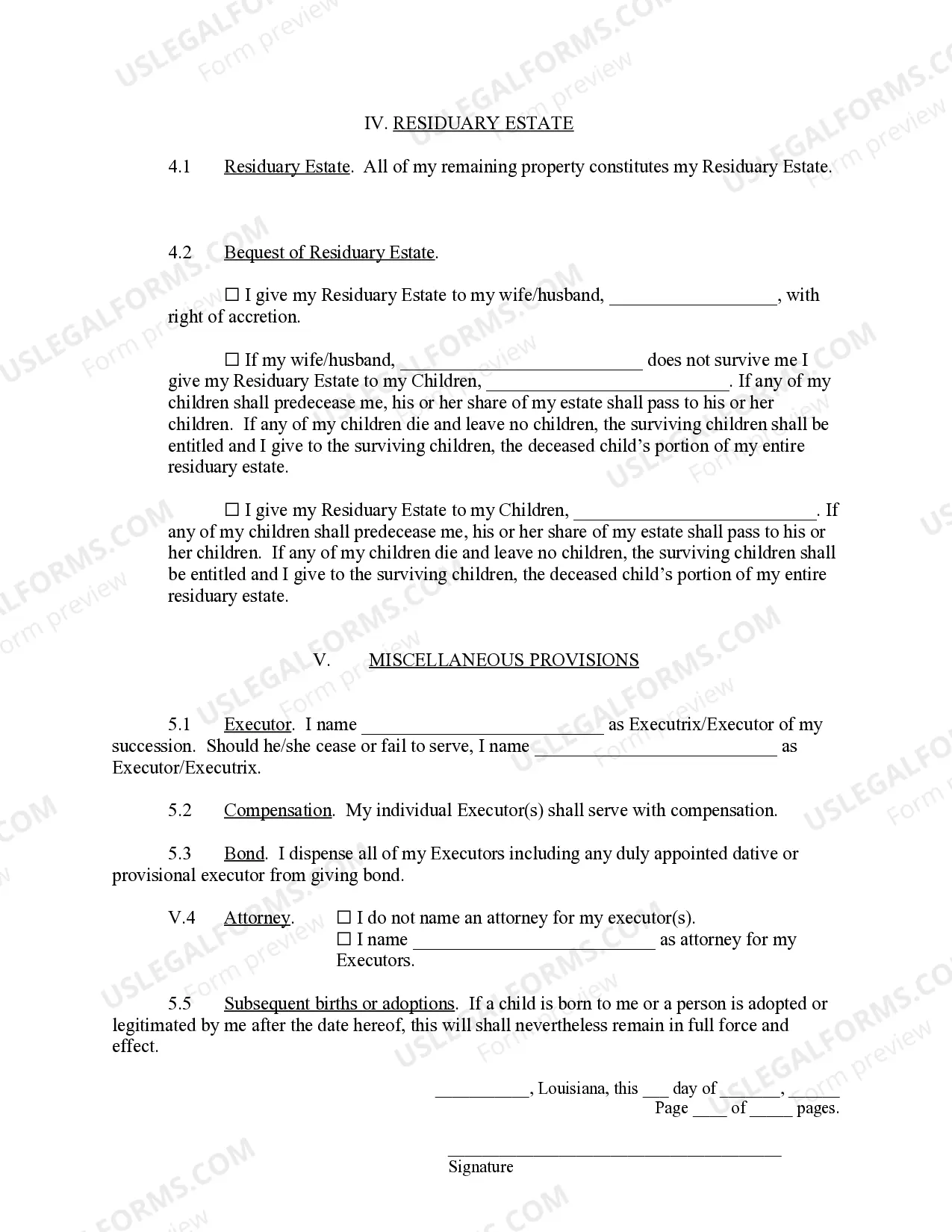 Preview Will Form - Wills - Legal Last Will and Testament