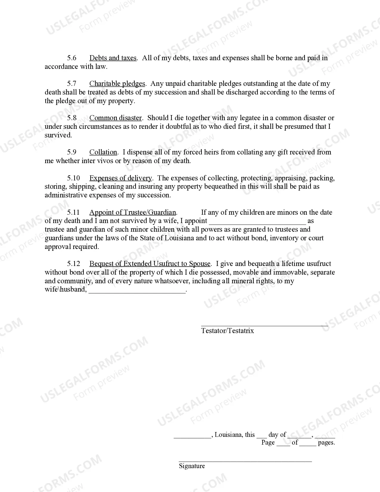 Preview Will Form - Wills - Legal Last Will and Testament