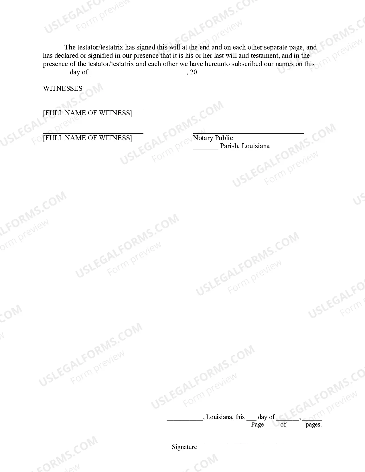 Preview Will Form - Wills - Legal Last Will and Testament