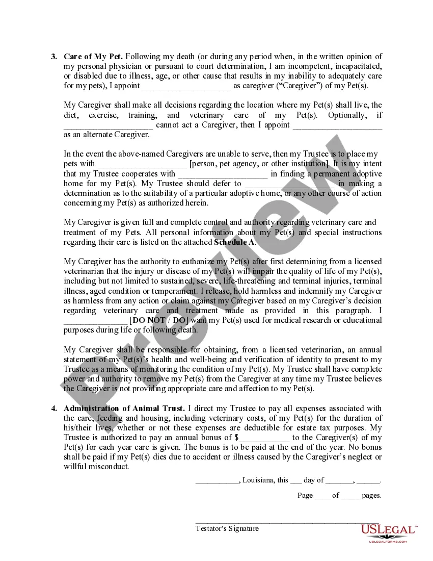 Preview Codicil to Will Form for Amending Your Will - Testamentary Pet Trust