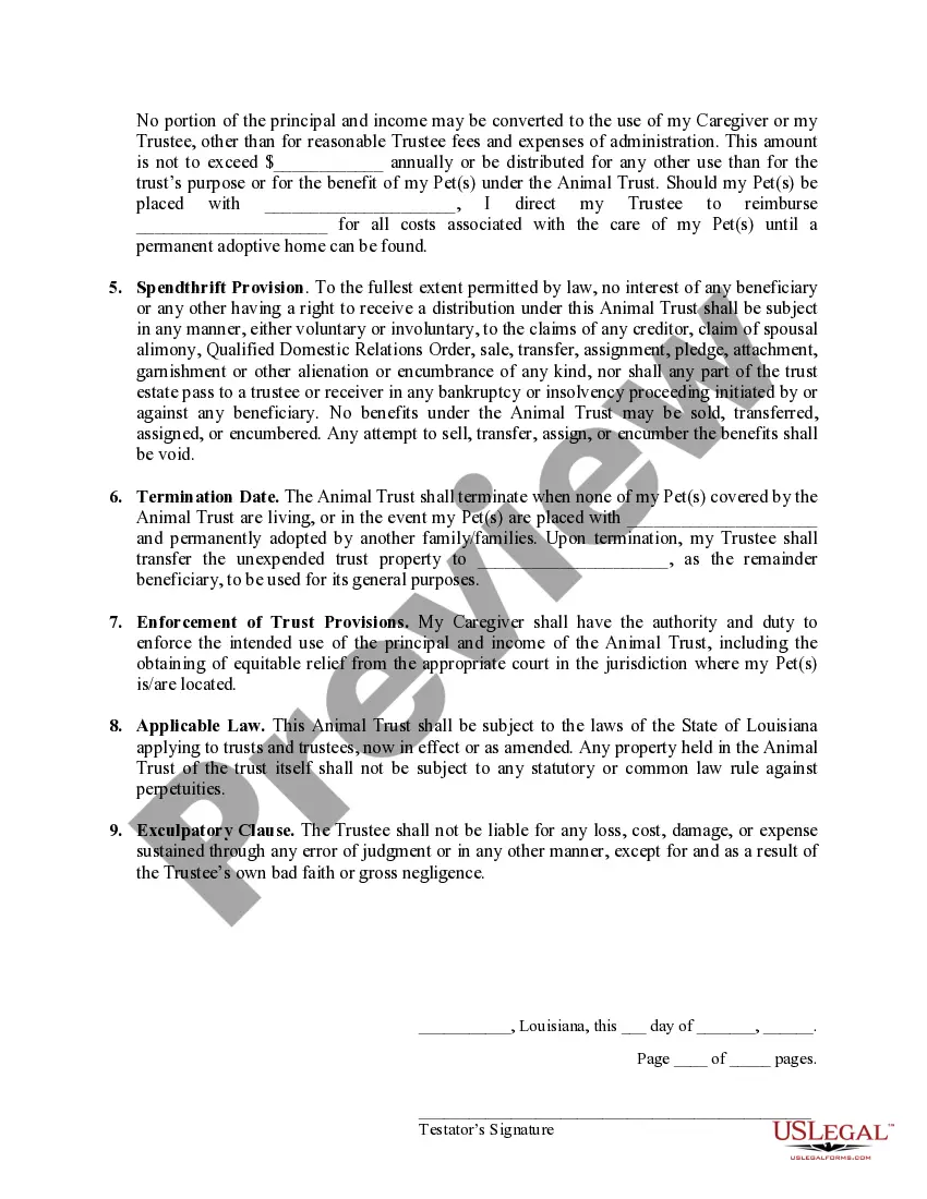 Preview Codicil to Will Form for Amending Your Will - Testamentary Pet Trust