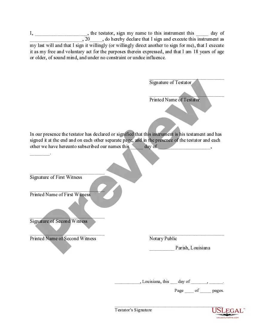 Preview Codicil to Will Form for Amending Your Will - Testamentary Pet Trust