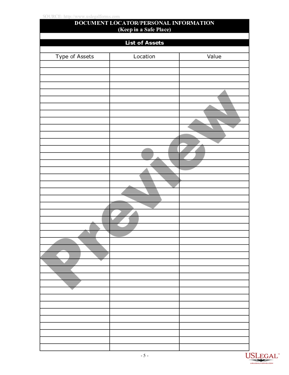 page 4 Document Locator and Personal Information Package including burial information form preview
